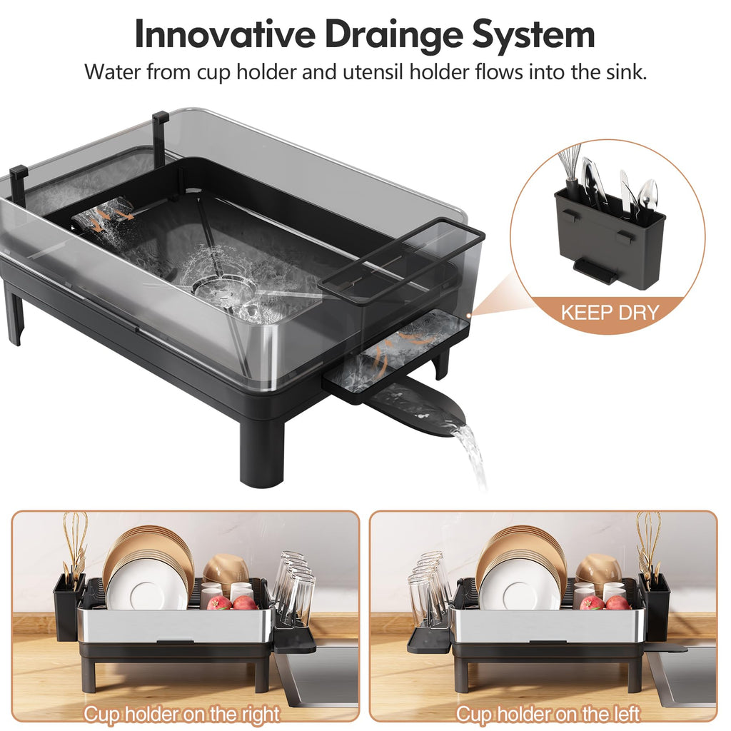 Romision 304 Stainless Steel Dish Drying Rack with Auto-Drain System