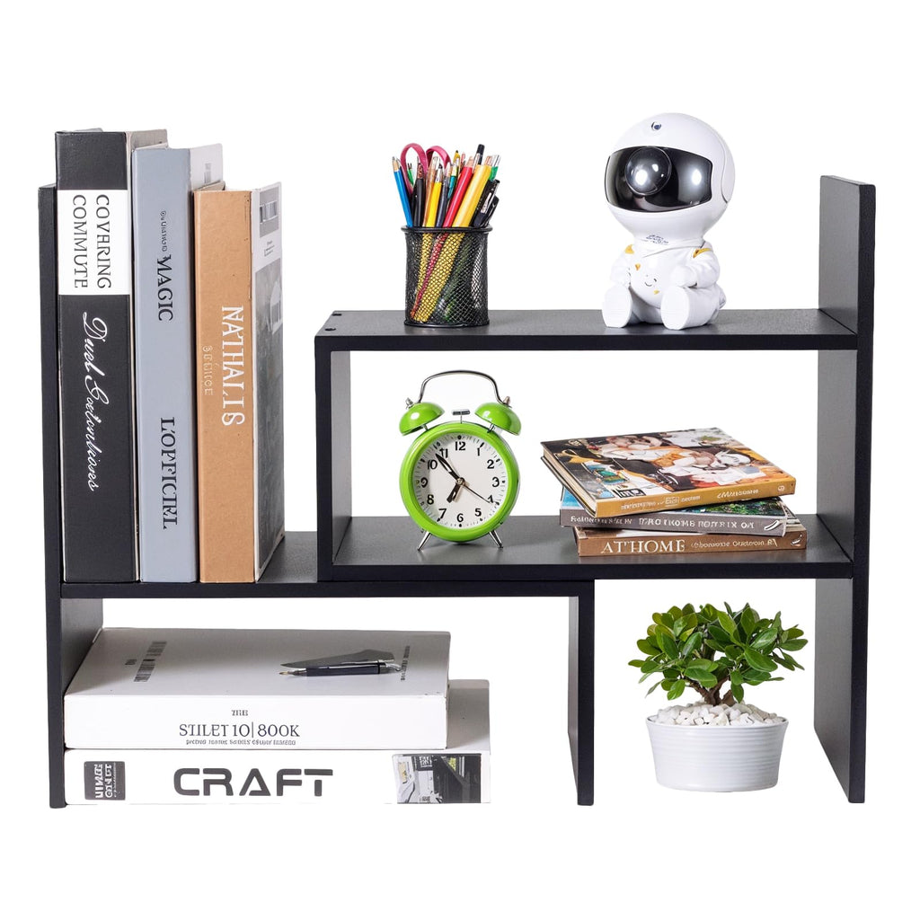 Wooden Desk Shelf, Adjustable Desktop Bookshelf, Small Black Bookcase - image 1