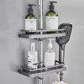 Hoomtaook No-Drill Shower Caddy – Adjustable Rail Shelf with Hooks, 2 Pack