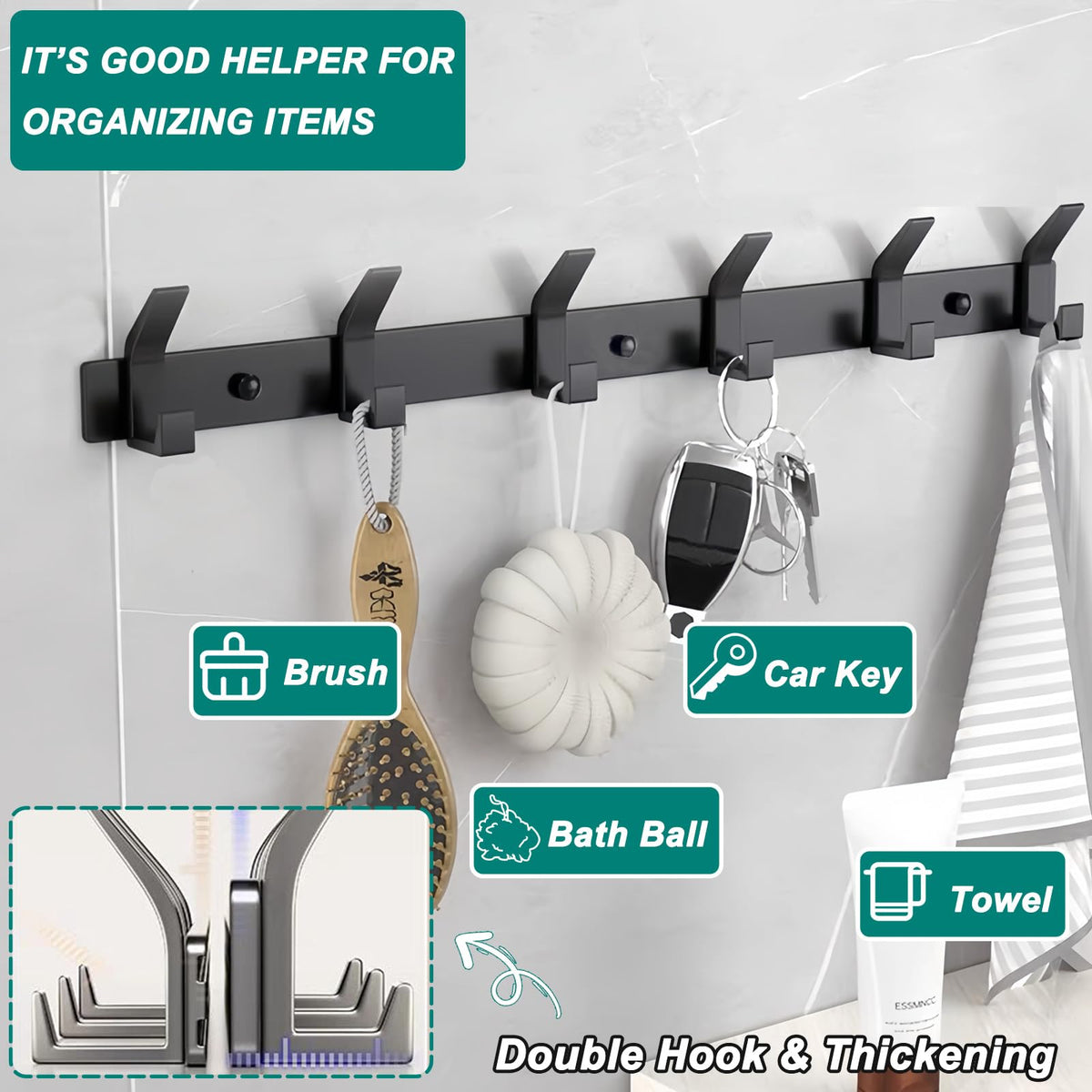 QMAHA Coat Hooks Wall Mounted, Heavy Duty Coat Racks With 6 Hooks, Modern Hanger Rack for Hanging - image 4