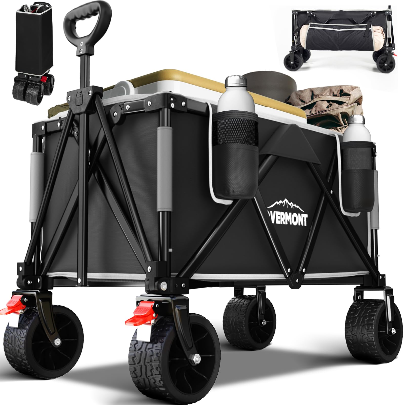 Overmont Heavy Duty Folding Beach Wagon – 330lbs All-Terrain Camping Cart