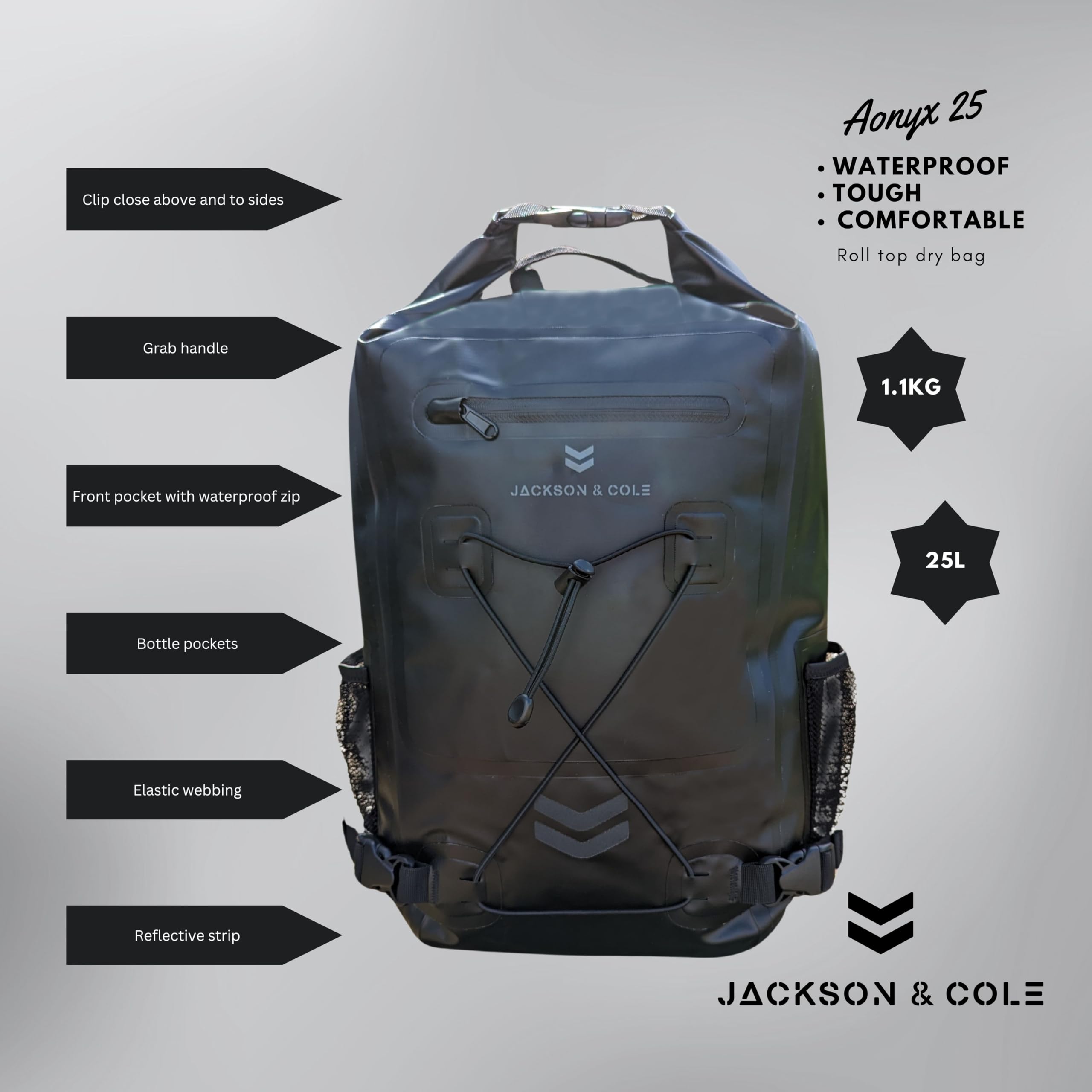 Jackson & Cole 25L Waterproof Dry Bag Backpack – Rolltop 500D PVC