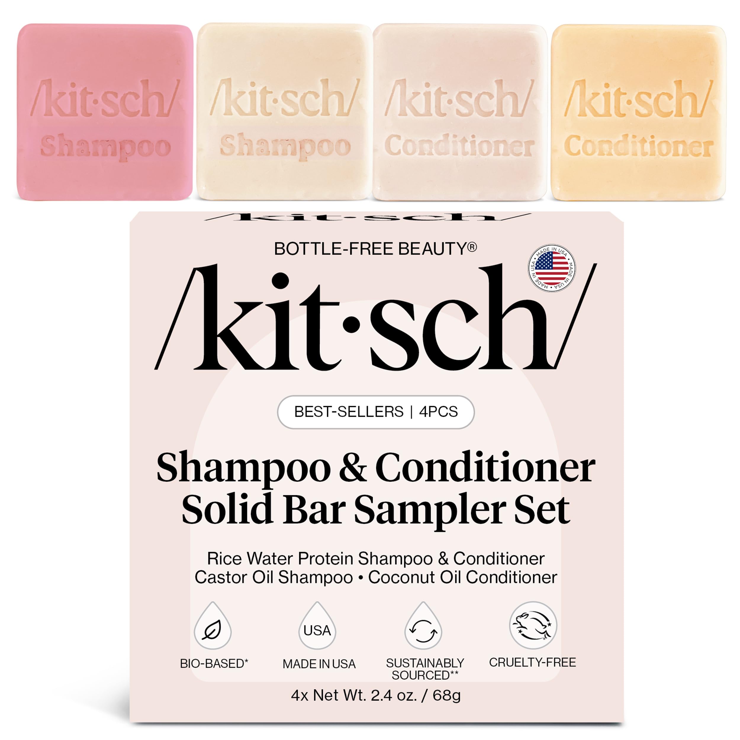 Kitsch 4pc Rice Water Shampoo & Conditioner Bar Sampler Set