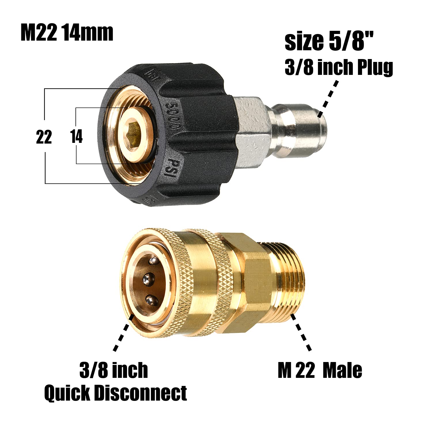 Tool Daily Pressure Washer Adapter Set | M22 to 3/8 Quick Connect | 9-Pack