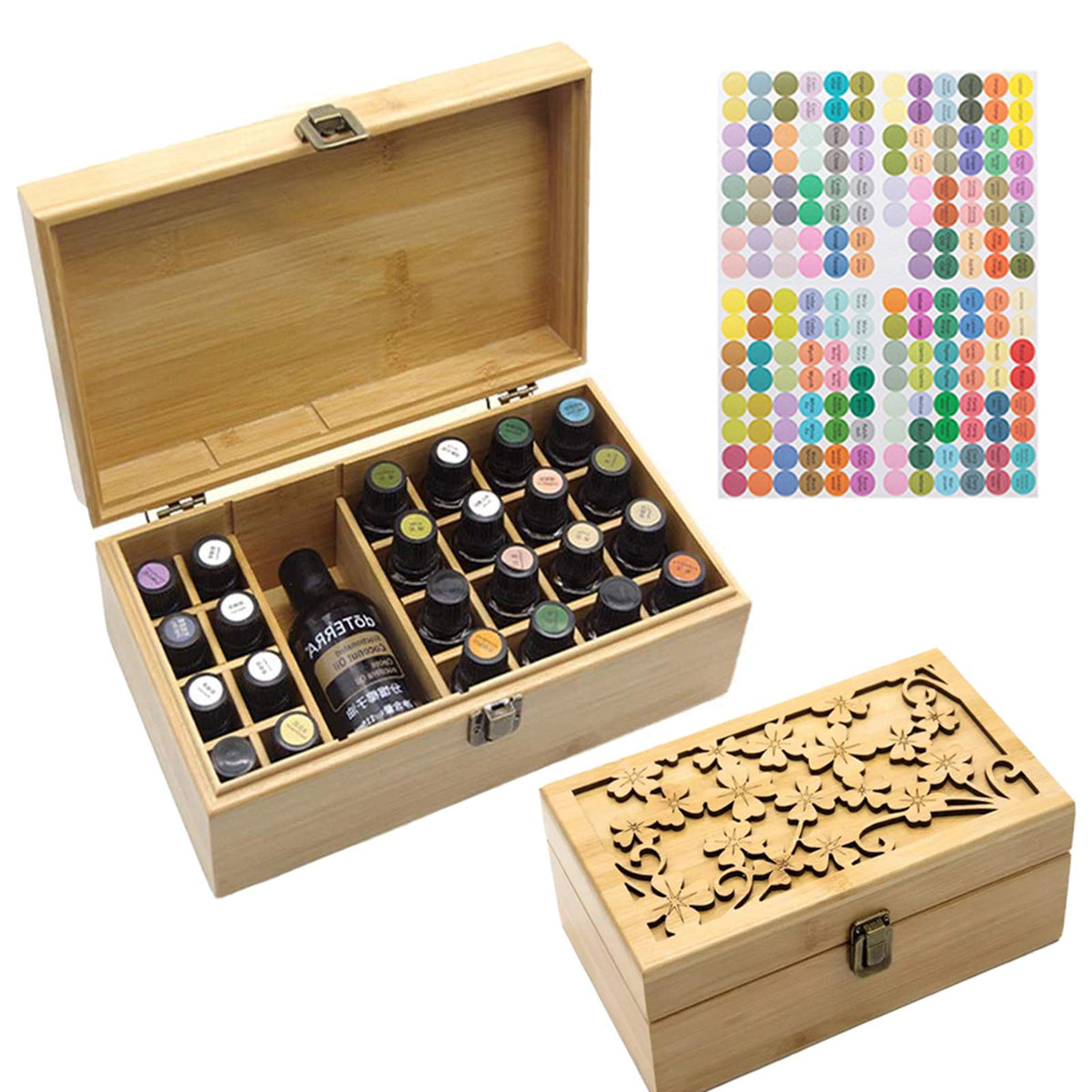 Bamboo Storage Box for Aromatherapy Essential Oil - Wooden Box for 25 Bottles - Ideal Organizer for Travel and Presentation #A - image 1