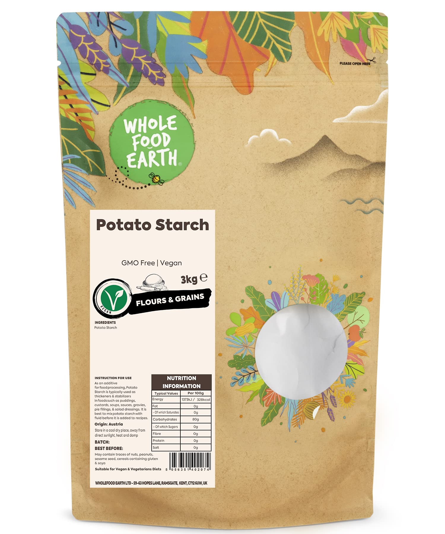 Wholefood Earth Potato Starch – 3kg – GMO-Free Vegan Thickener & Binder
