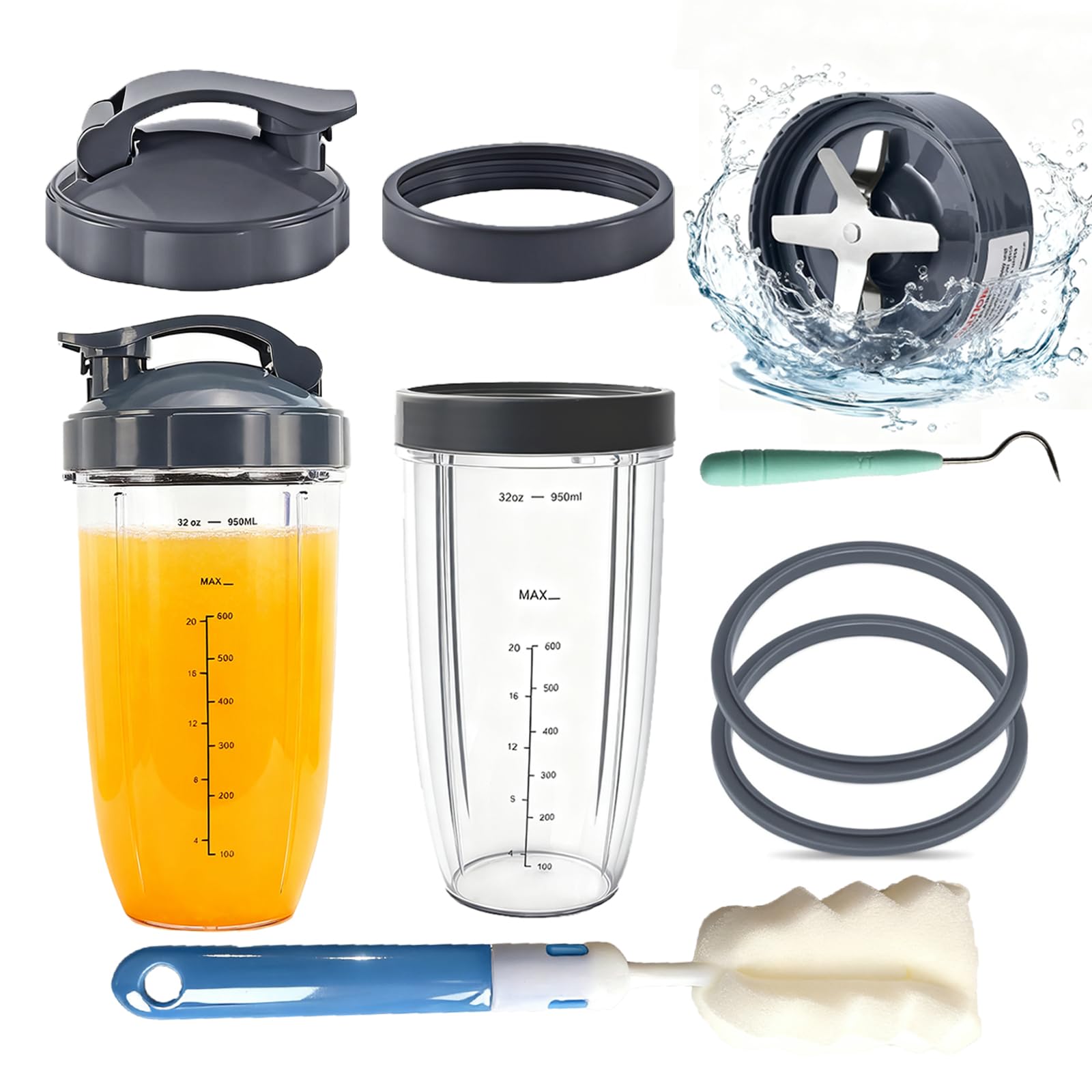 Hunnycook 11-Piece NutriBullet Replacement Parts - 32oz Cups & Blade