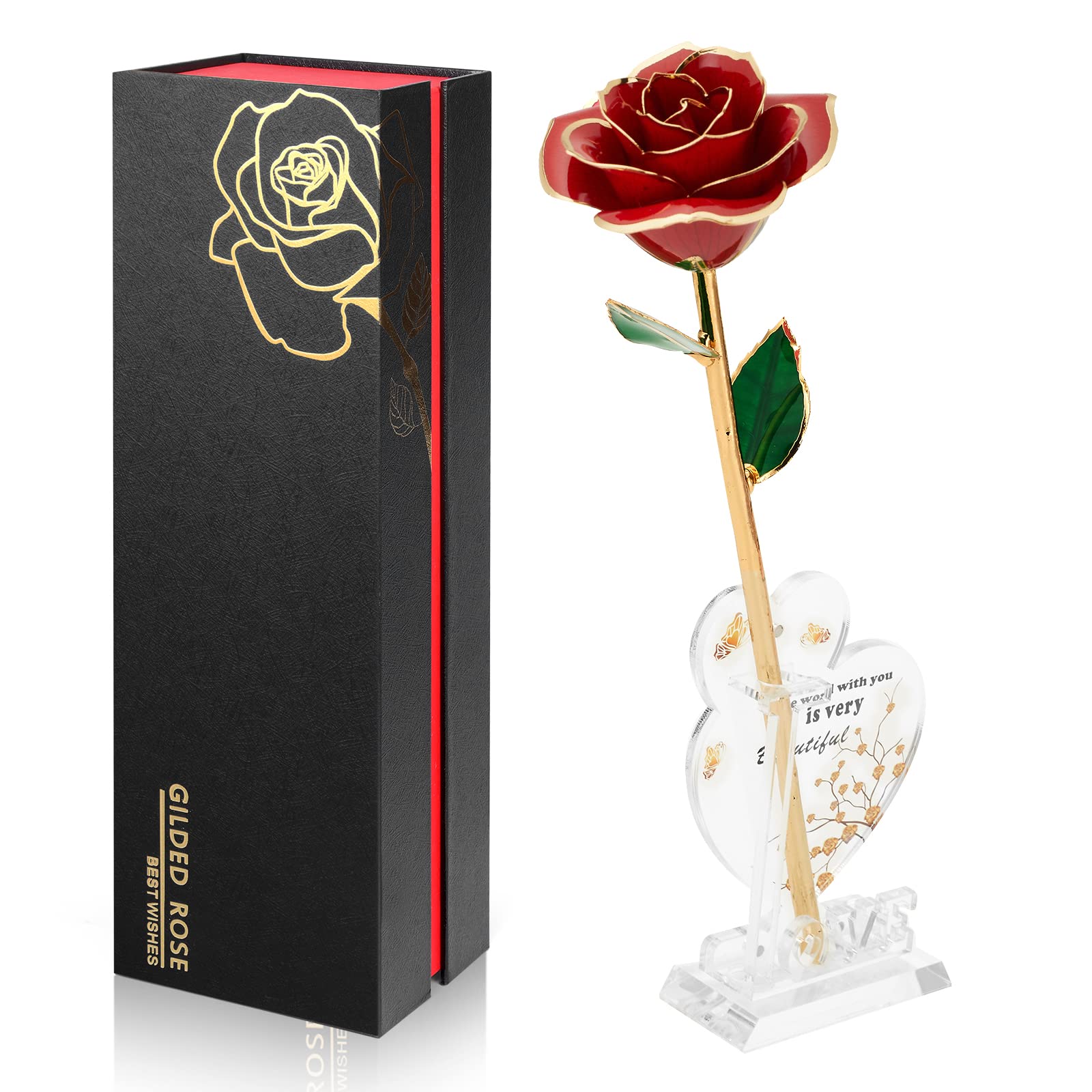Ariceleo 24K Gold Dipped Preserved Infinity Rose - Blue Resin Flower Decor