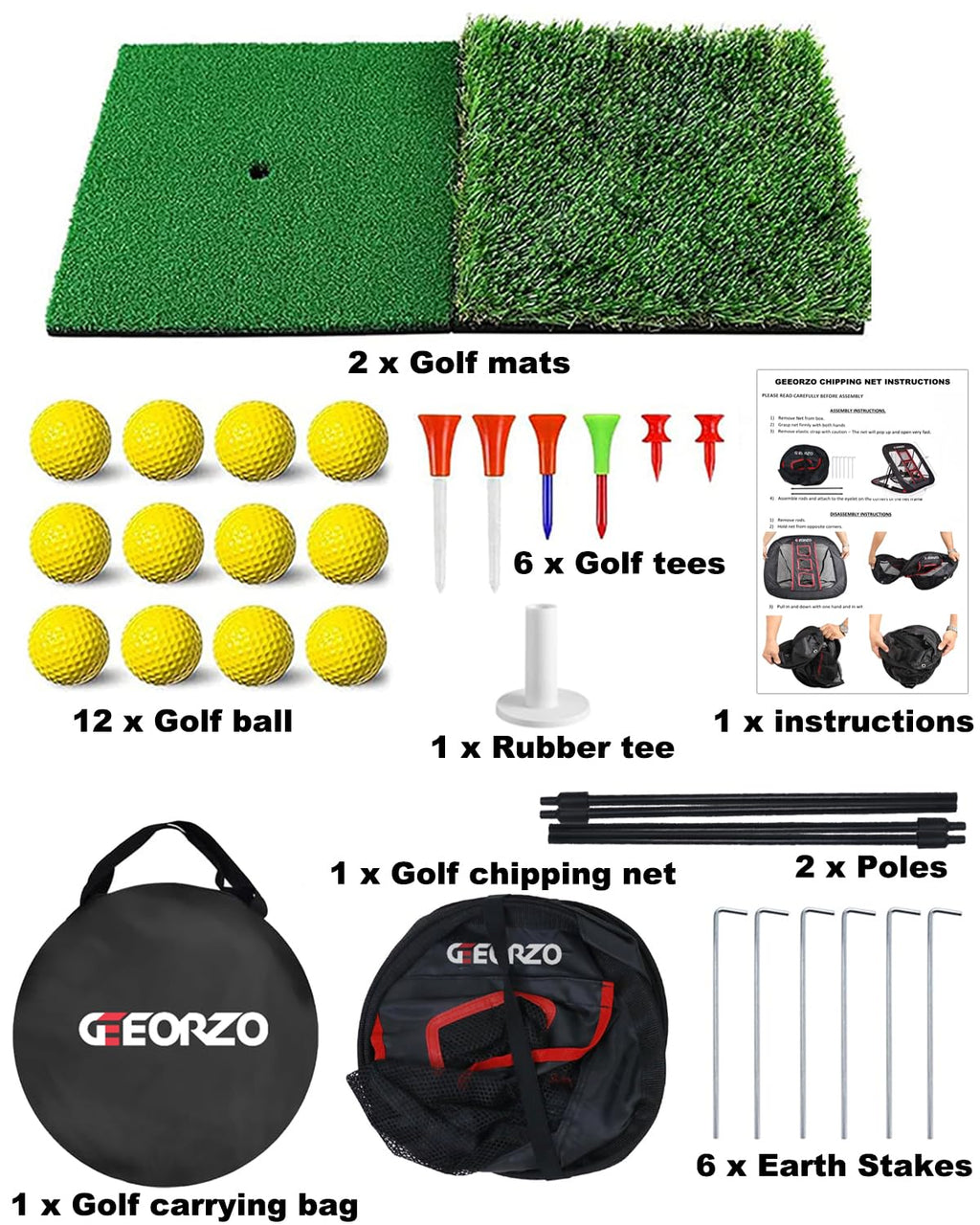GEEORZO Golf Chipping Net | Pop Up Practice Net with Mats & Balls
