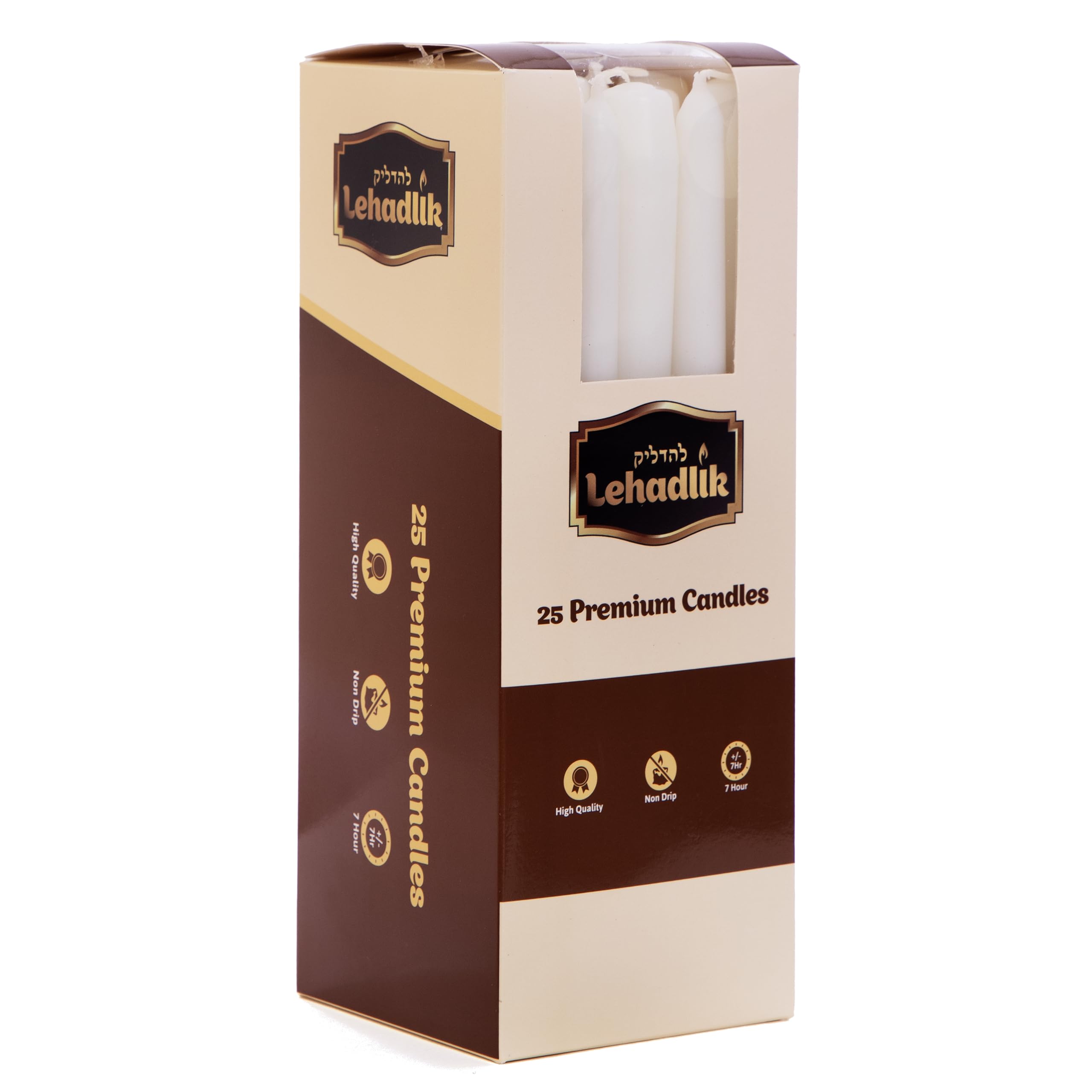 Lehadlik White Tapered Dinner Candles – Unscented Dripless 25 Pack