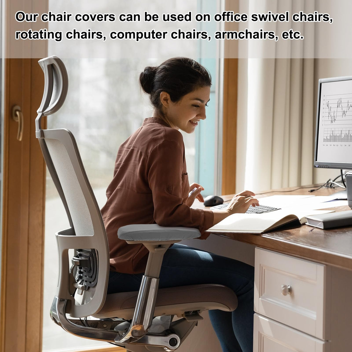 sourcing map Chair Armrest Slipcovers Covers, 22 x 7cm Polyester Removable Seat Hand Rest Protector for Office Chairs Desk ChairWine Red - image 5