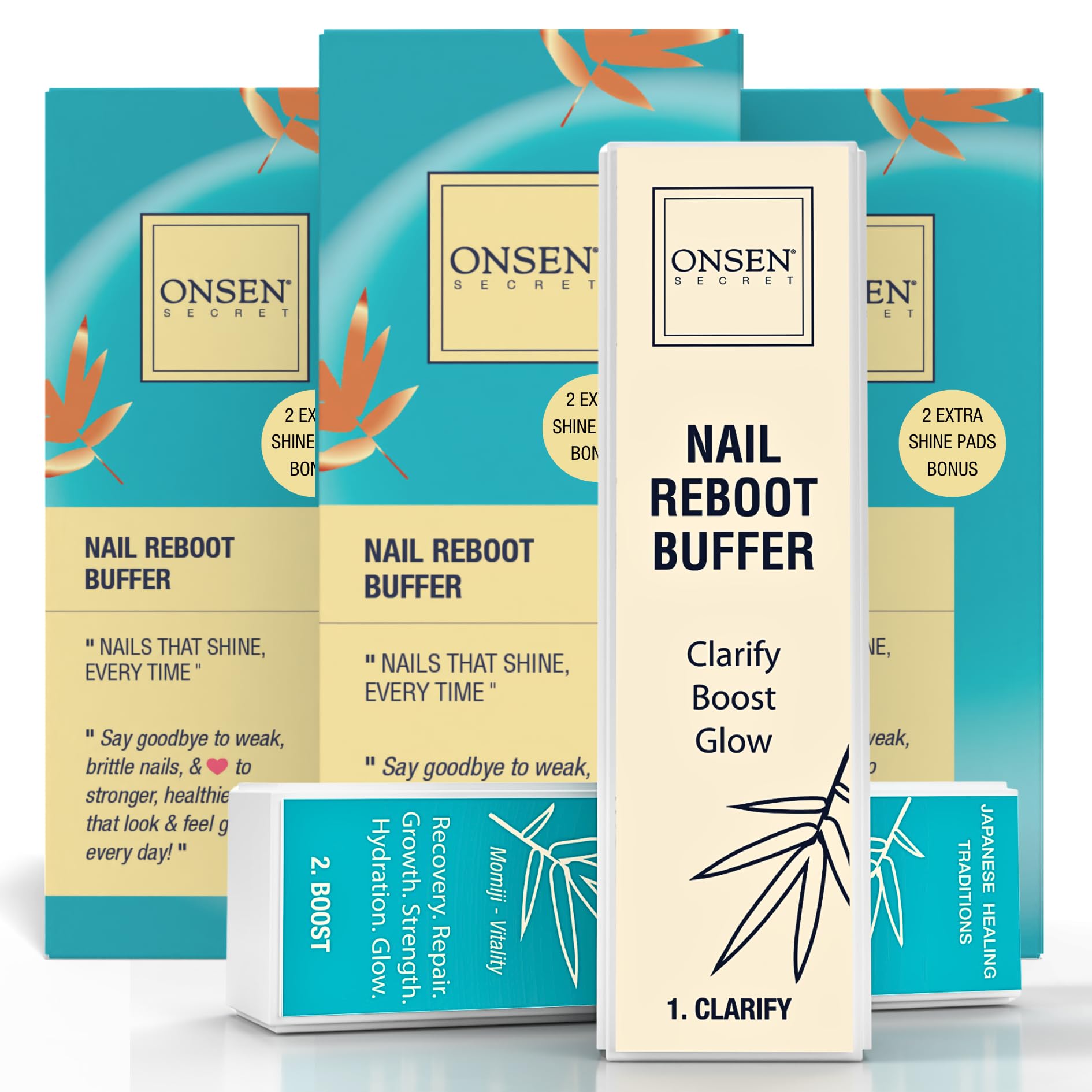Onsen Secret 4-Way Nail Buffer Block for Natural Shine - 3 Pack