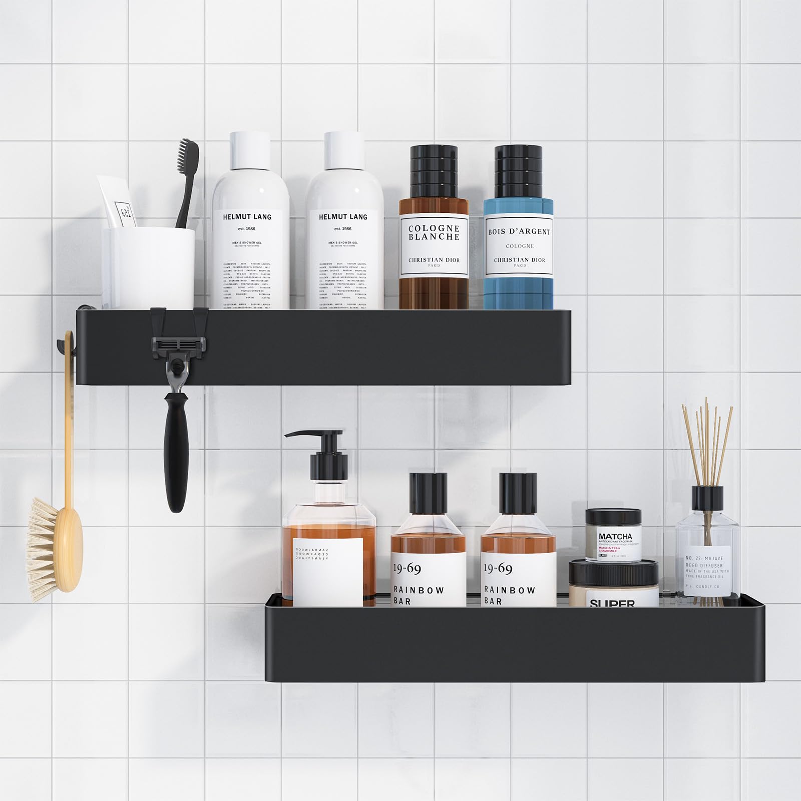 Kitsure Shower Caddy 2-Pack | Rustproof Adhesive Bathroom Shelves, Black