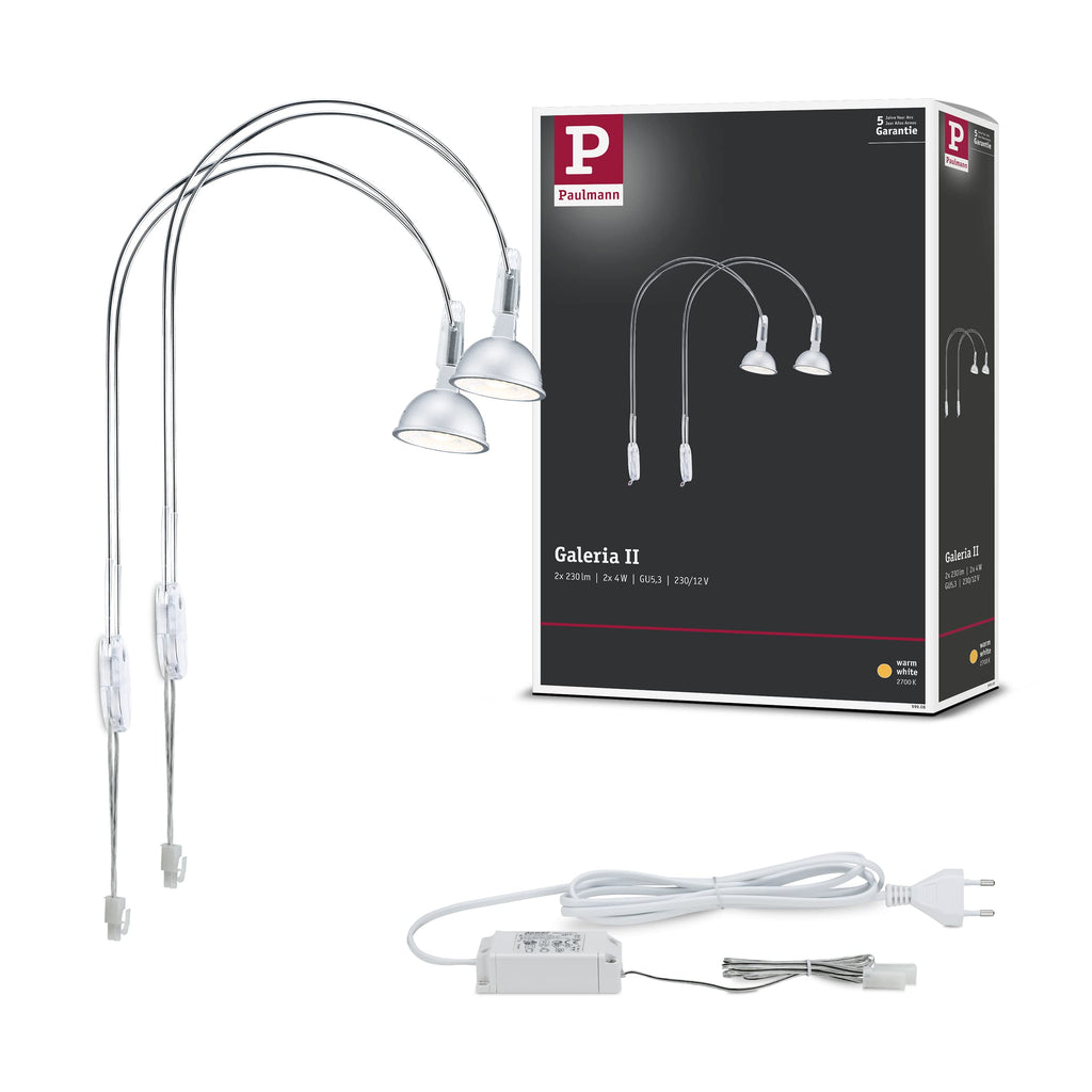 Paulmann Galeria LED Mirror Light | Chrome Bathroom Lamp 2x4W Warm White