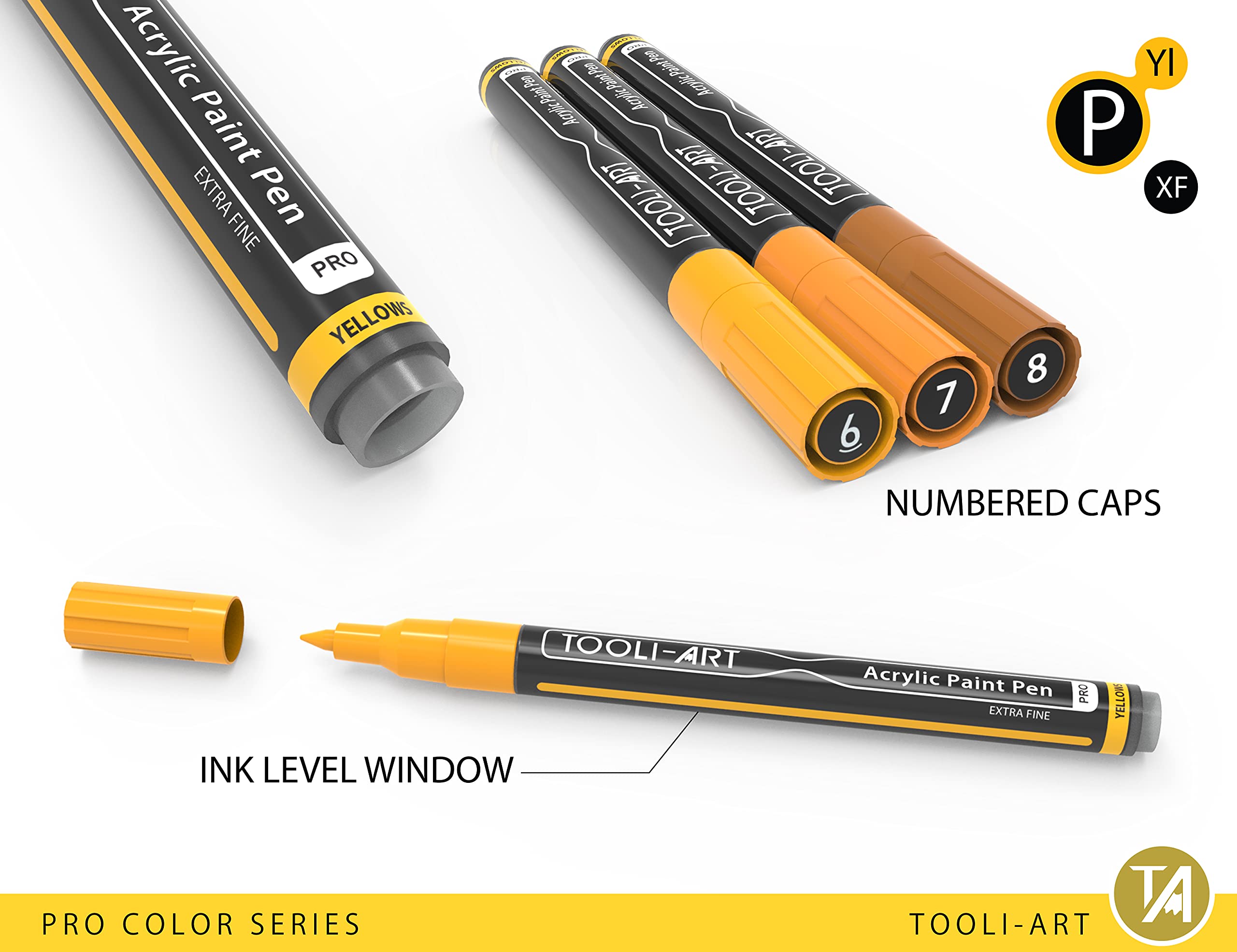 Jolof Store Acrylic Paint Pens | 22 Yellow & Brown 0.7mm Extra Fine Tip