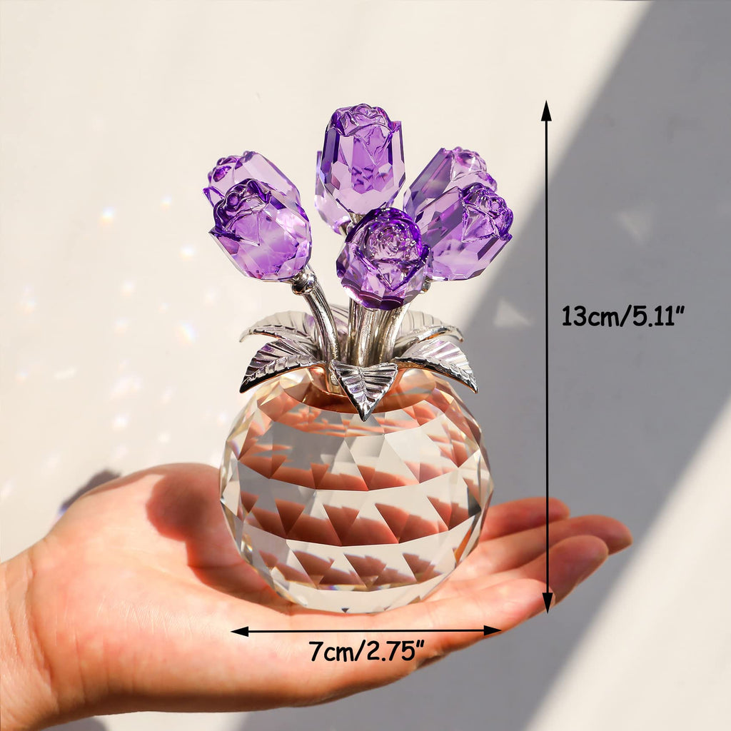 Crystal Purple Rose Bouquet – K9 Glass Floral Ornament Gift