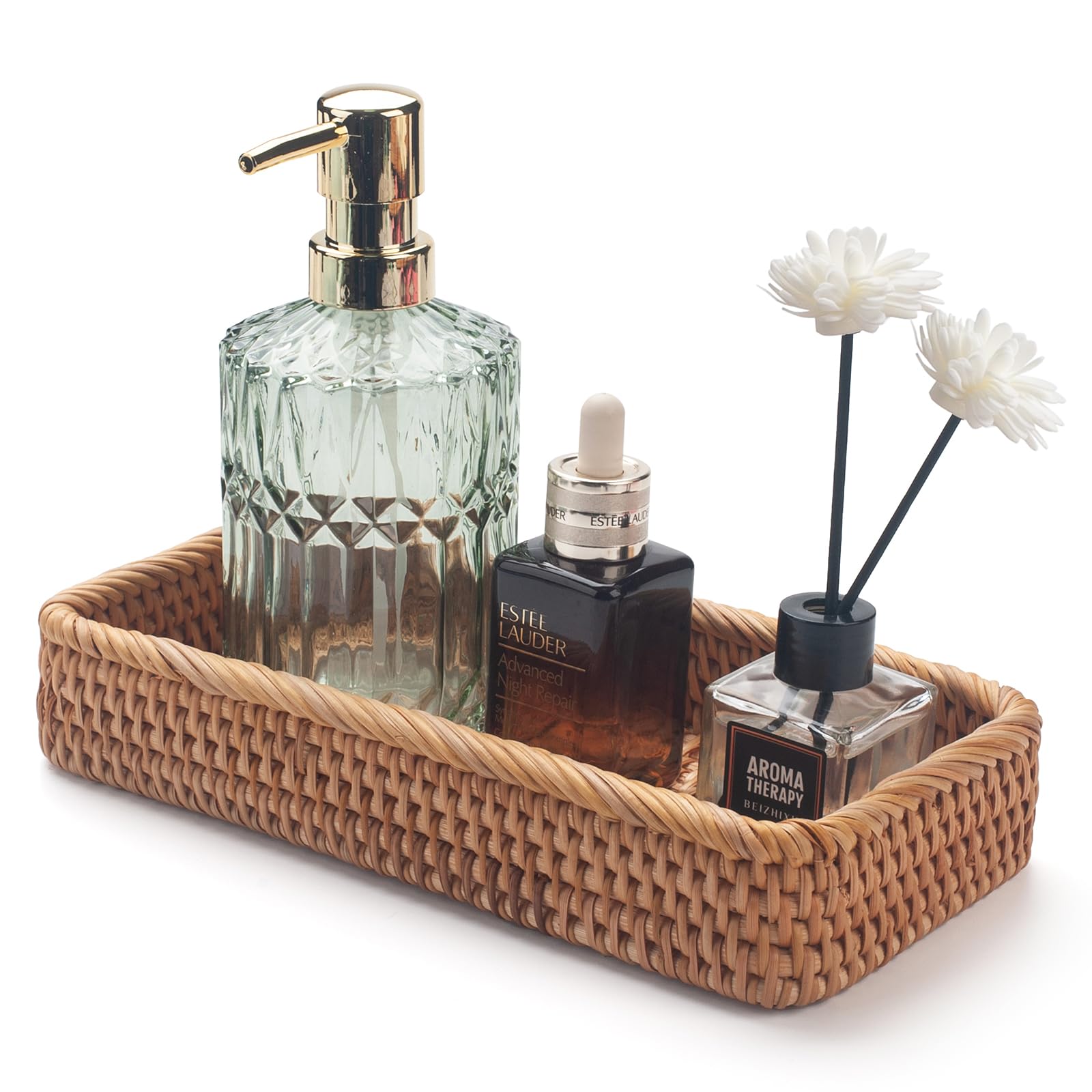 Jolof Store Rattan Bathroom Vanity Tray – Hand Woven Toilet Tank Basket