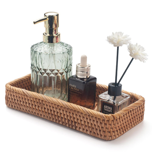 Jolof Store Rattan Bathroom Vanity Tray – Hand Woven Toilet Tank Basket