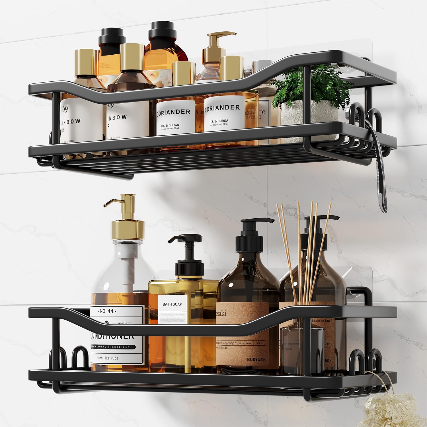 Coalinker Shower Caddy 2-Pack – Rustproof Adhesive Bathroom Shelf