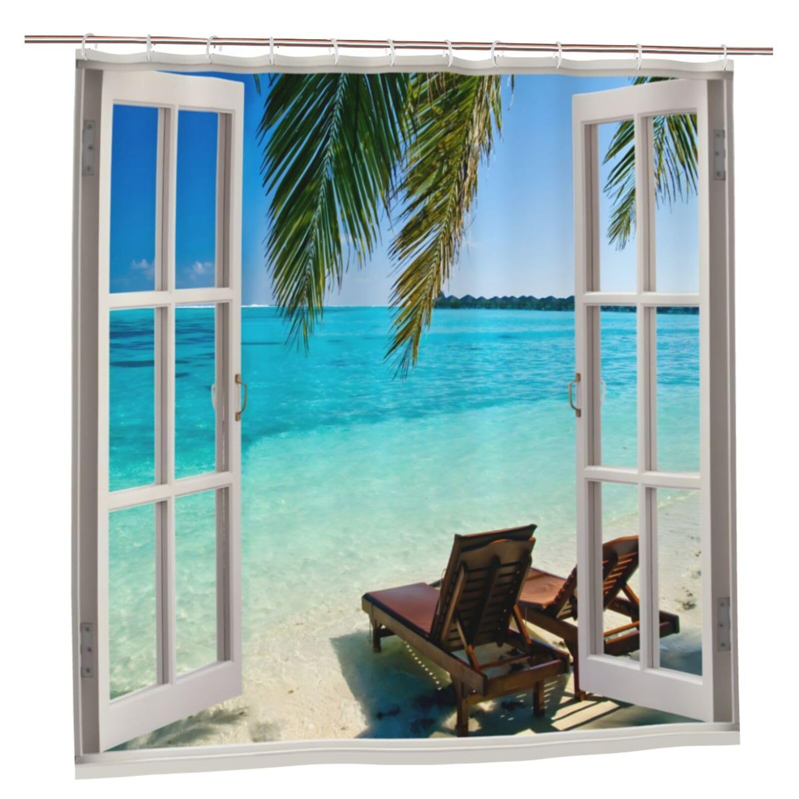 Tropical Beach Shower Curtain – Waterproof Polyester, 71x71 in