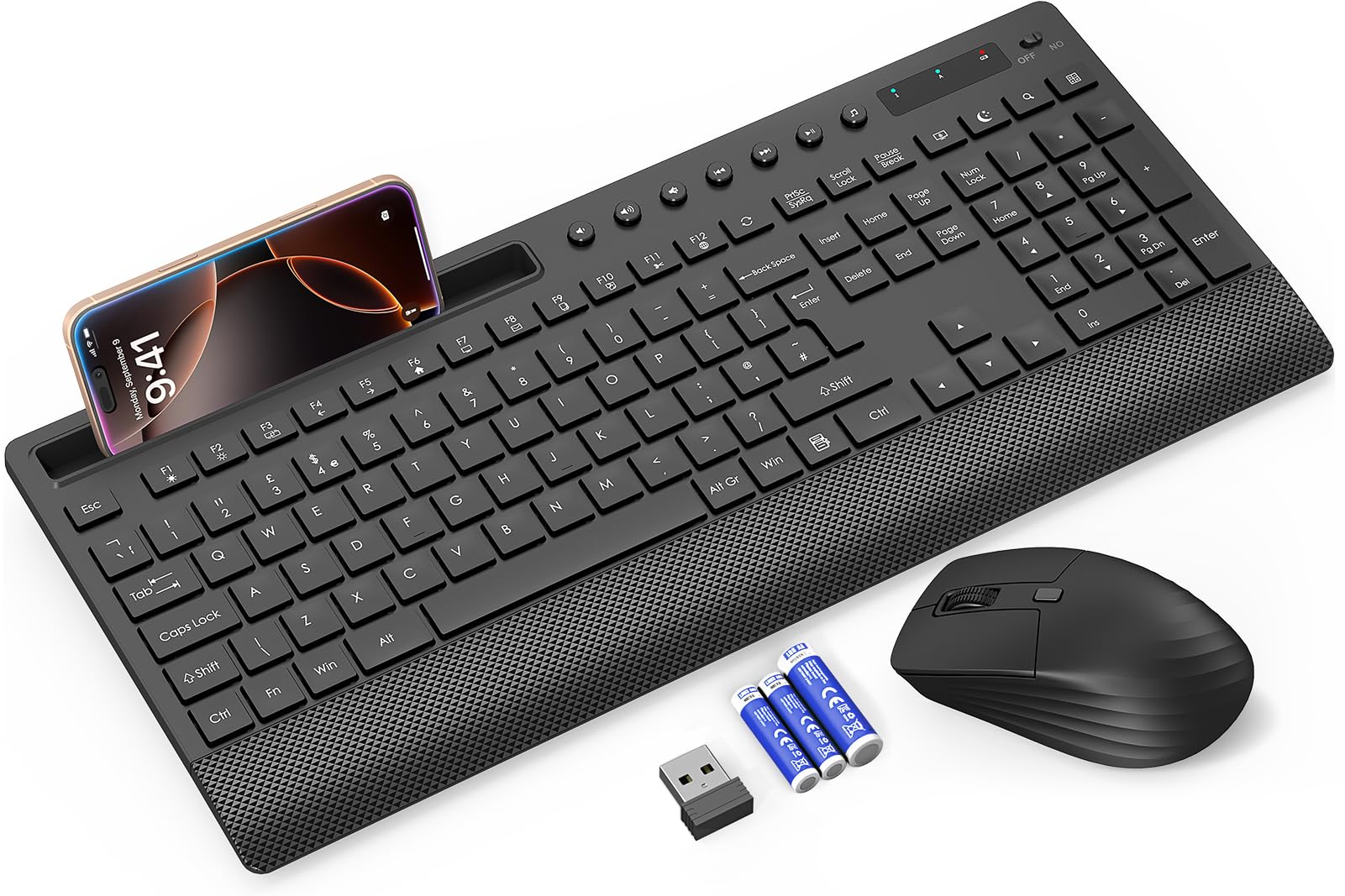 Jolof Store Wireless Keyboard and Mouse Combo with Wrist Rest & Phone Holder