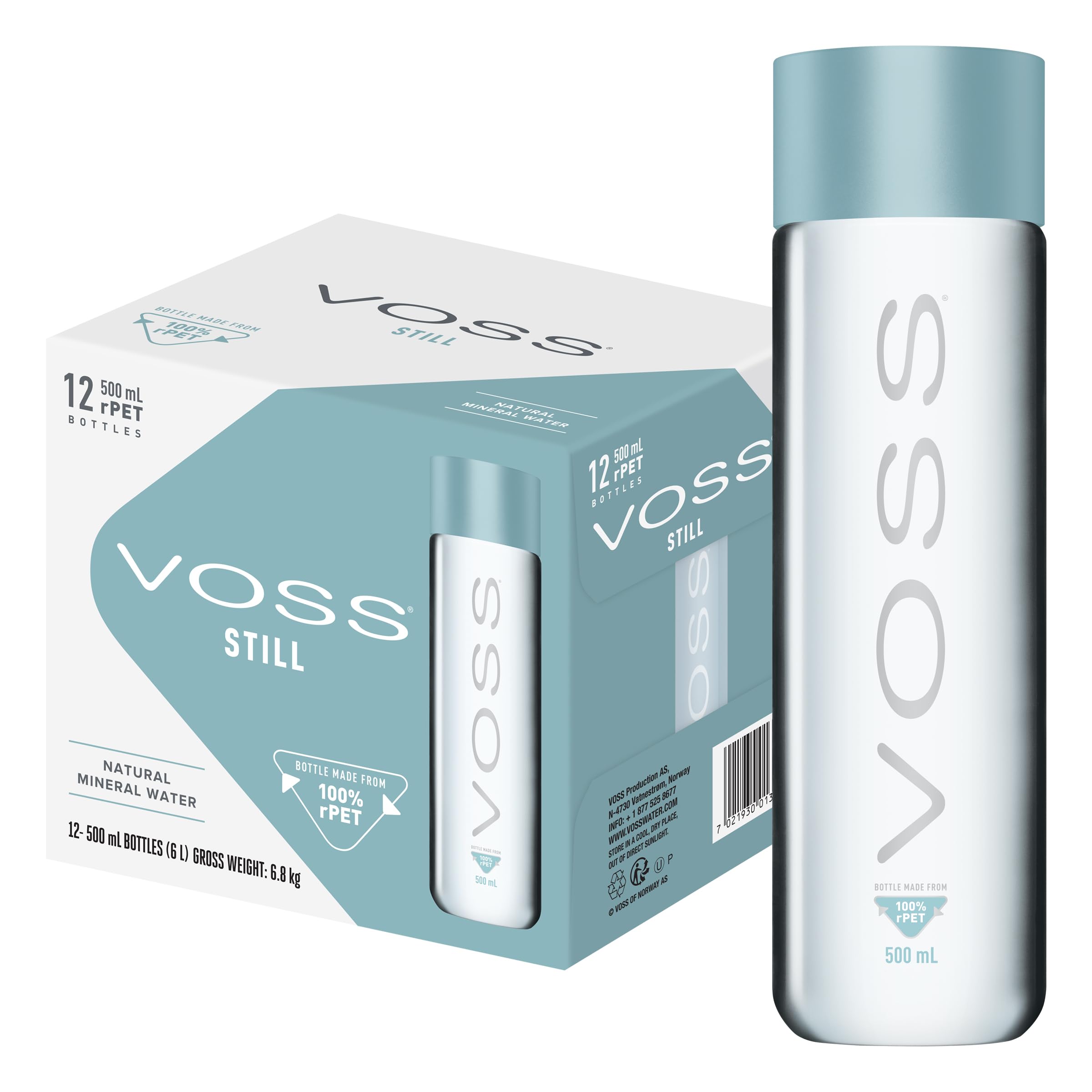 VOSS Still Natural Mineral Water – 500ml PET Bottles, Pack of 12