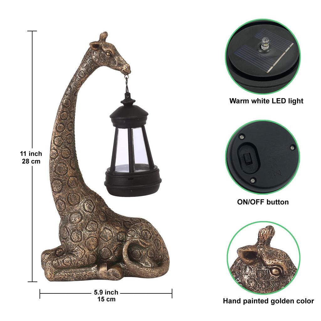 Goodeco Giraffe Garden Statue with Solar Lantern - 28cm Outdoor Ornament