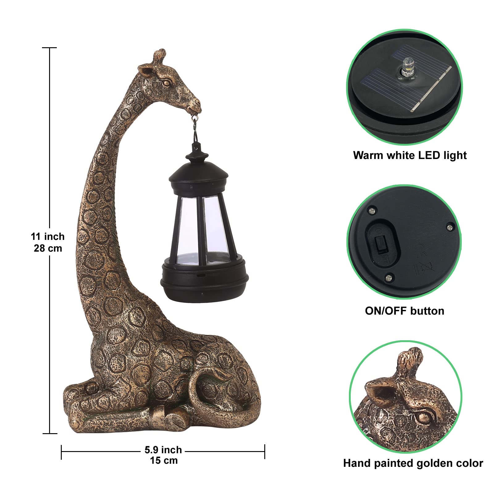 Goodeco Giraffe Garden Statue with Solar Lantern - 28cm Outdoor Ornament