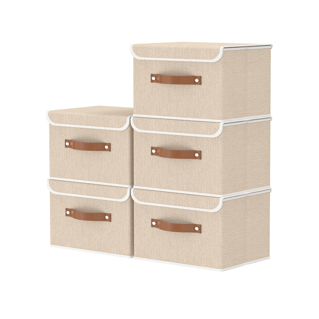 OUTBROS Storage Boxes with Lids 5 Pack, Bins 26x20x17 cm, Beige - image 1
