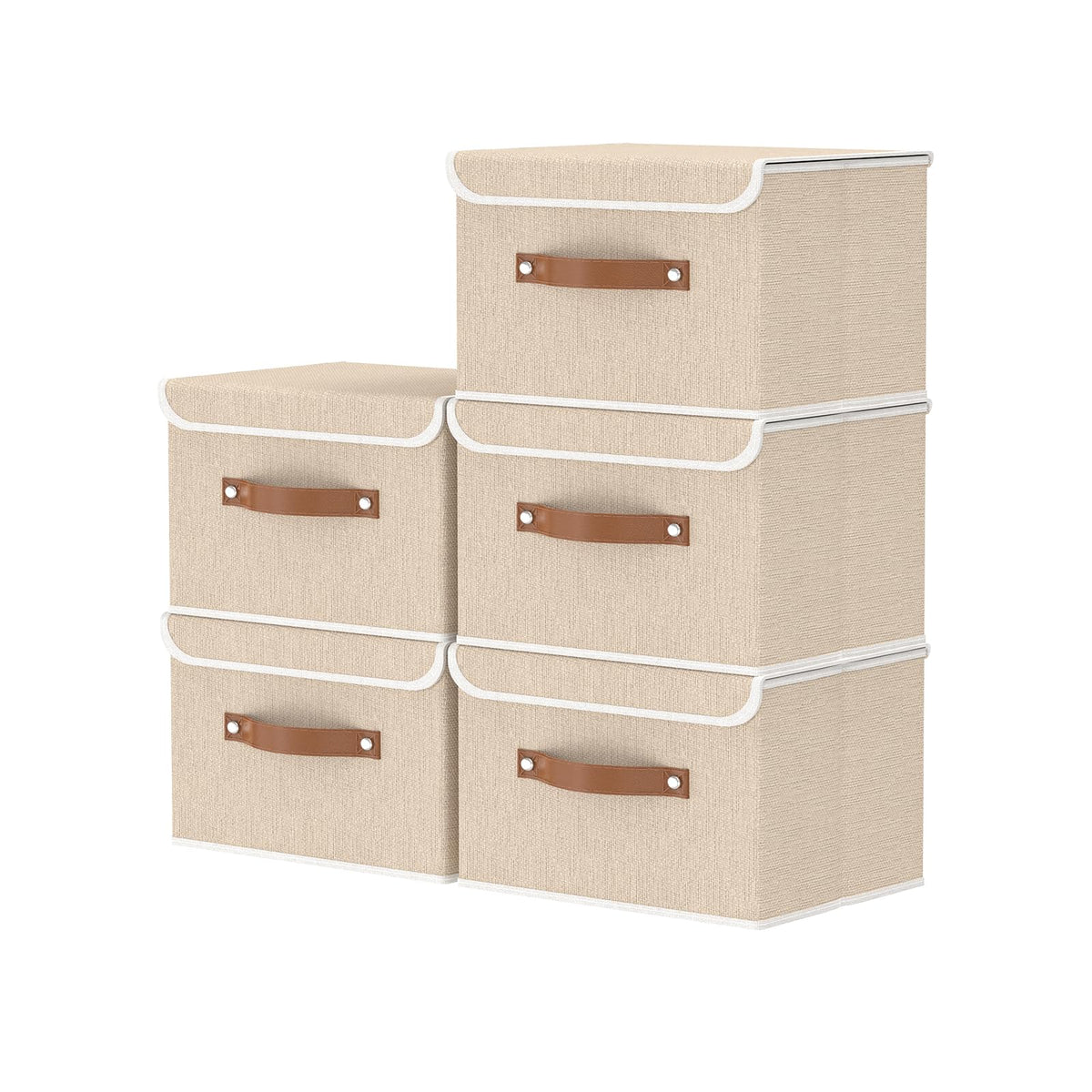 OUTBROS Storage Boxes with Lids 5 Pack, Bins 26x20x17 cm, Beige - image 1