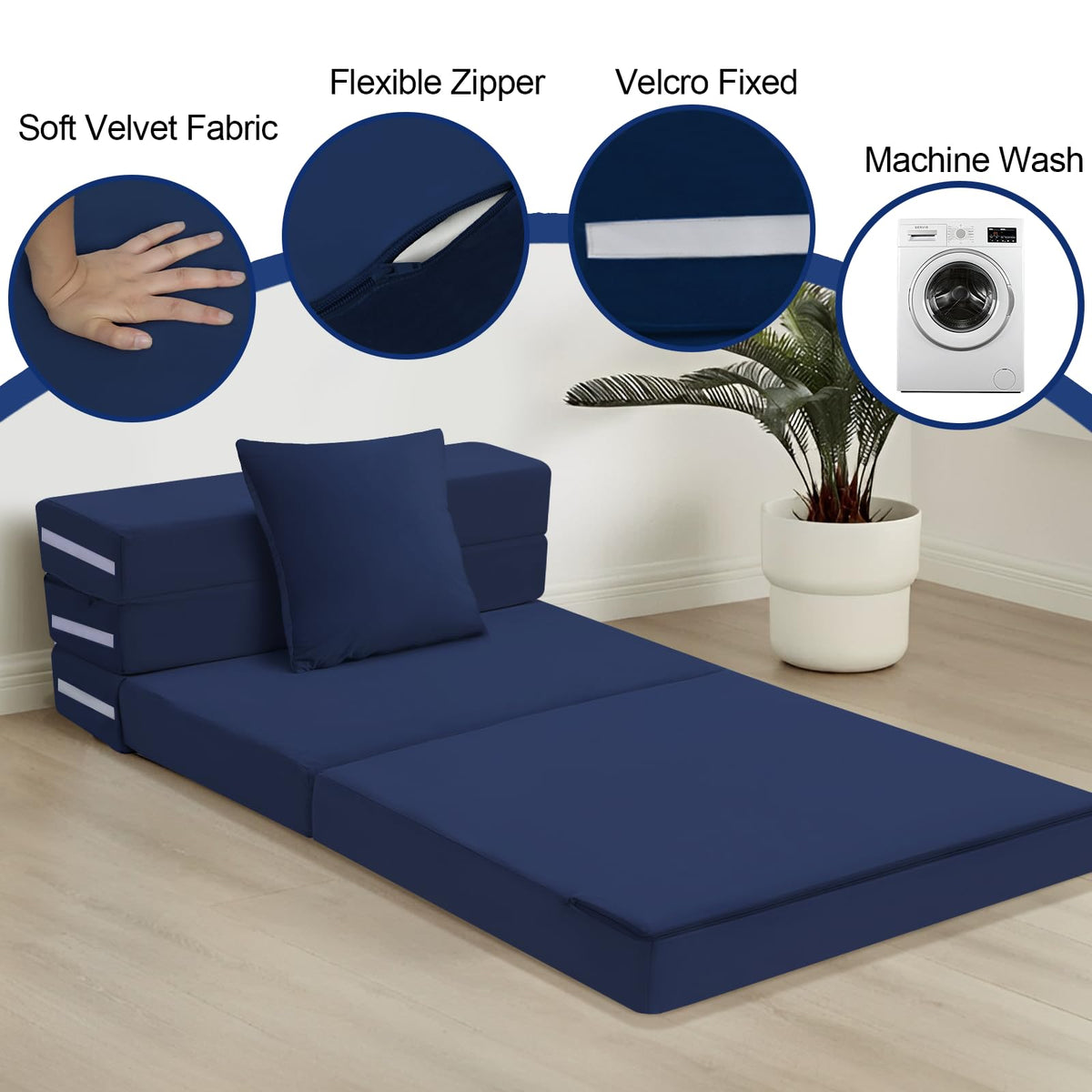 MeMoreCool Folding Floor Mattress Single, Fold Out Sofa Chair, Navy - image 4