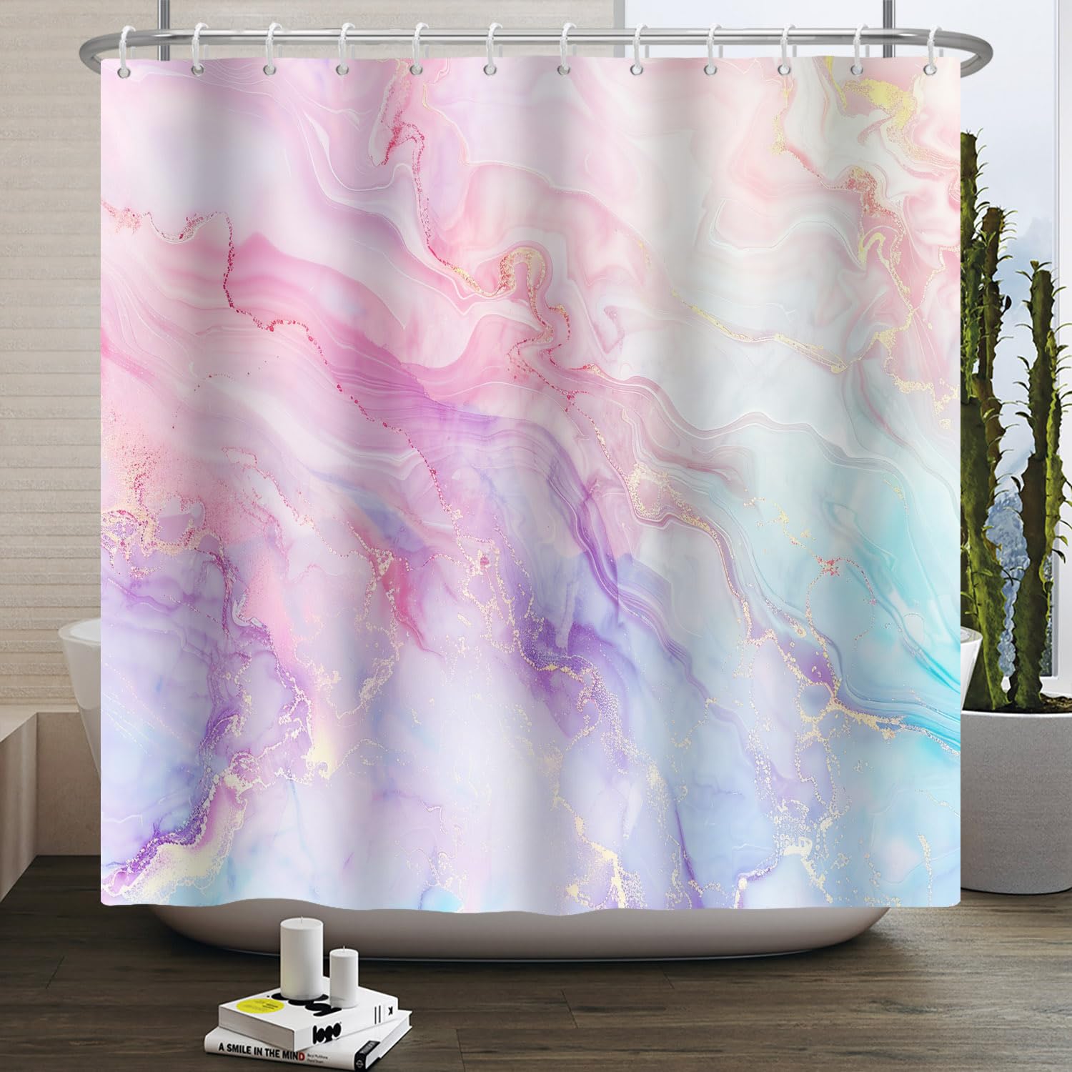 Jolof Store Pink Marble Shower Curtain – Waterproof Polyester, 183x183cm