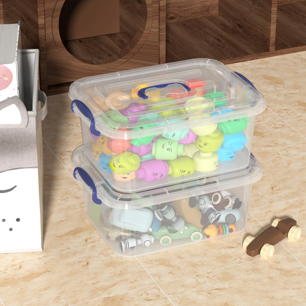 Xeabia 8 L Clear Plastic Latch Storage Boxes with Lid & Handle 2 Packs Blue - image 5