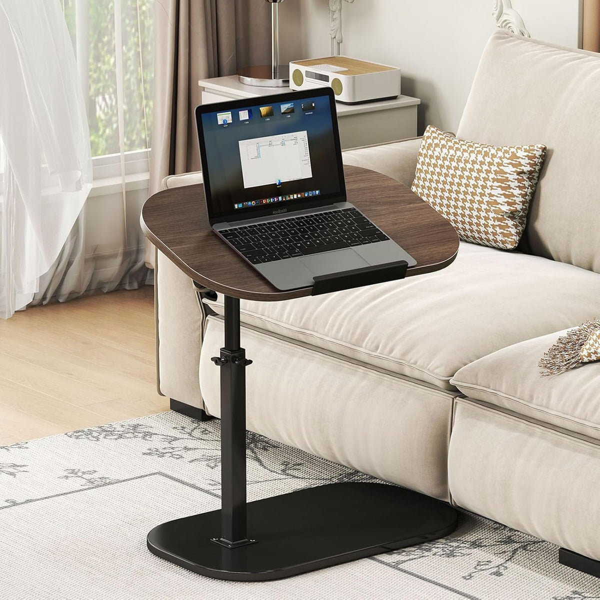 Kiss Me C Shaped Side Table 360° Swivel TV Tray Laptop Desk Black Walnut - image 1