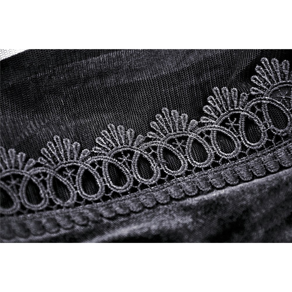 Dark in Love Melisandre Embroidered Velvet Mesh Goth Skirt - Black