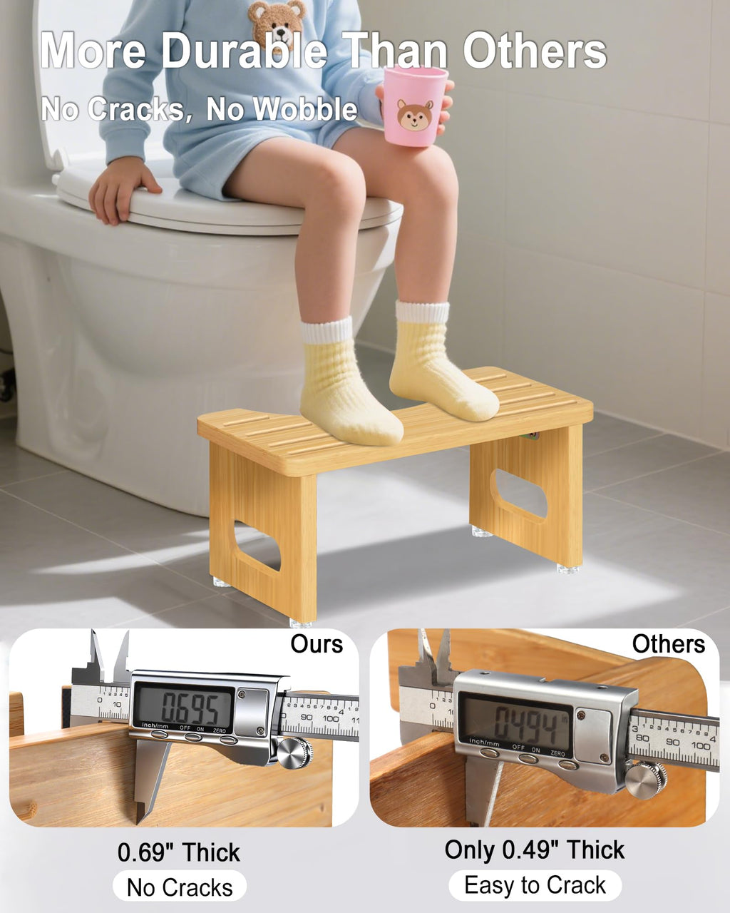Foldable Toilet Stools, 17.8 CM Wooden Toilet Stool with Anti-Slip Feet, Space Saving, 35° Durable C Shaped Stool Yellow