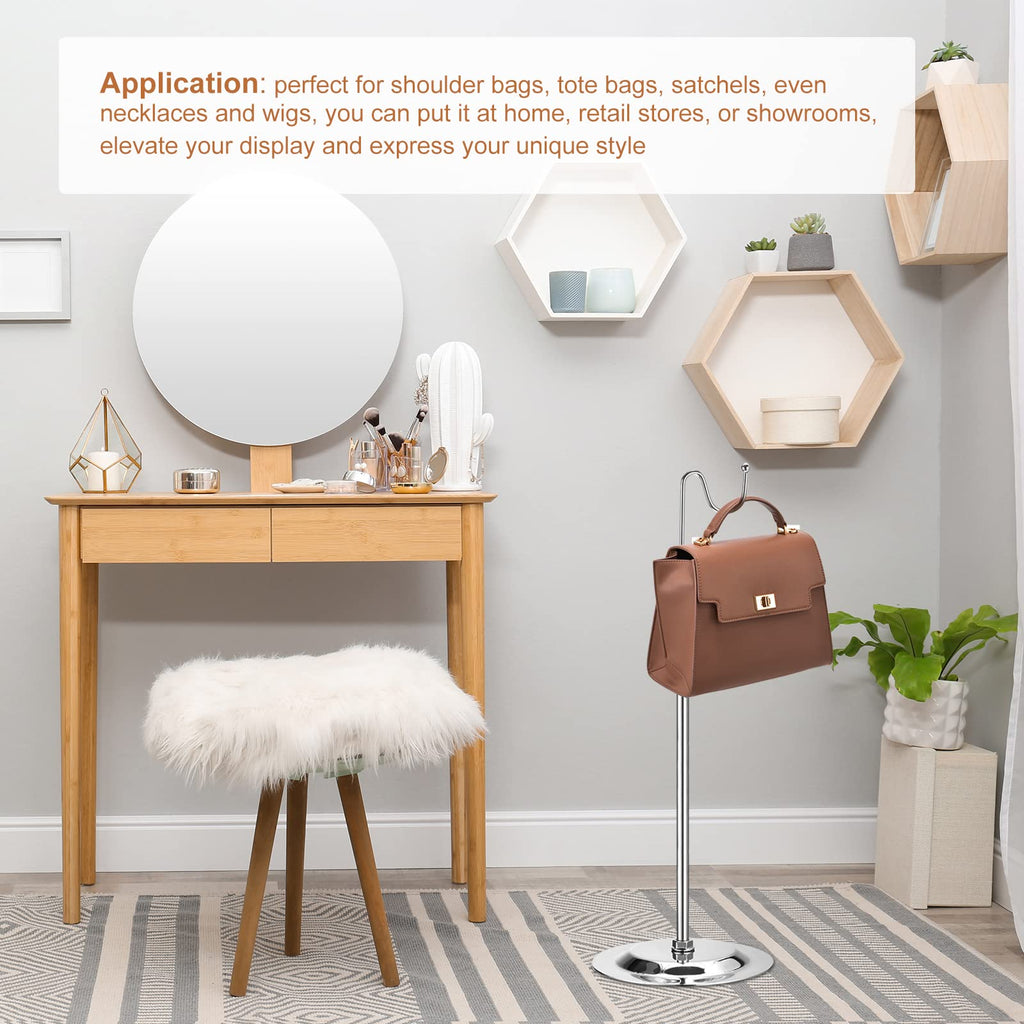 sourcing map Purse Display Stand Set 2 Pack Adjustable Tabletop Single Hook Handbag Rack Metal Bag Holder for Retail Boutique Store - Silver - image 5