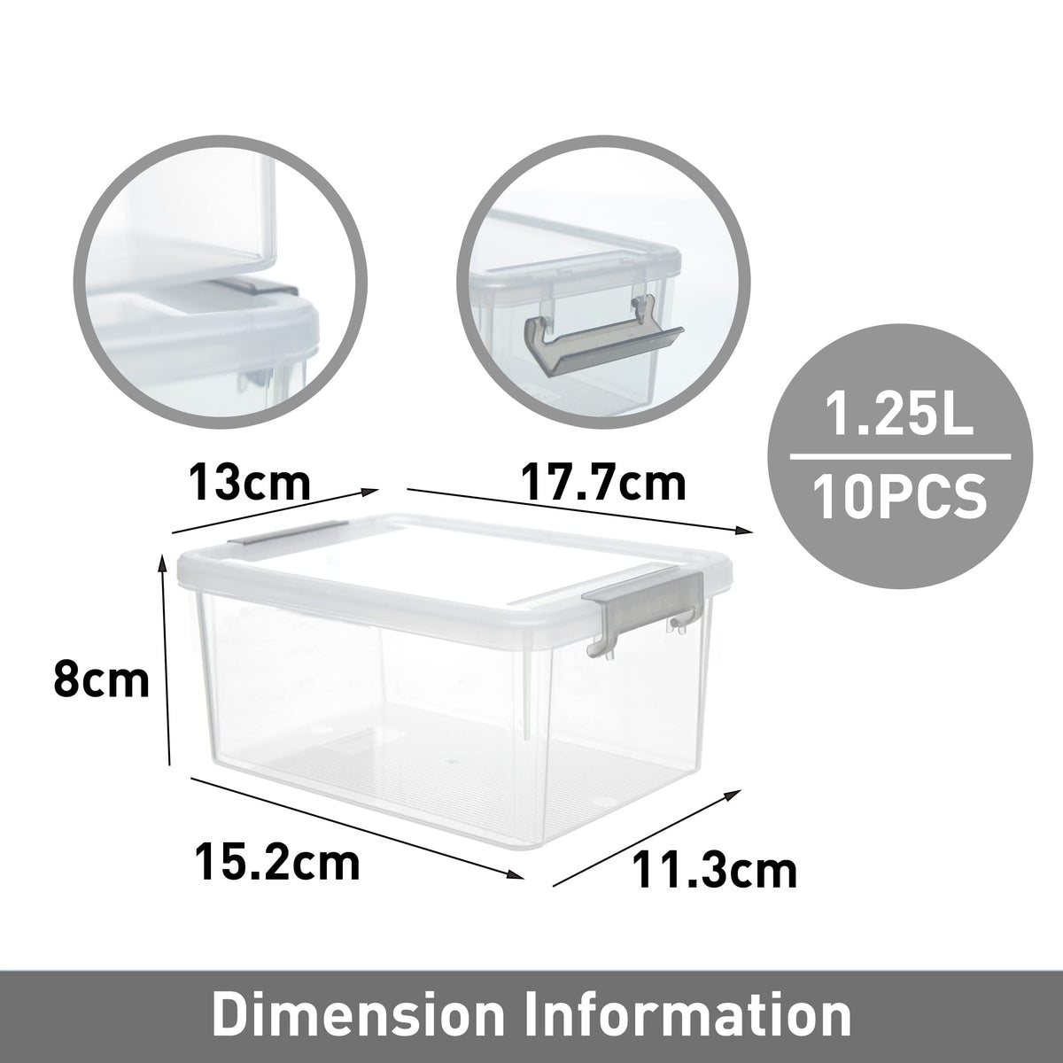 Citylife 10 Pack Storage Boxes with Lids Plastic Small Clear Stackable Box for Shelves Toys, 1.25L - image 2