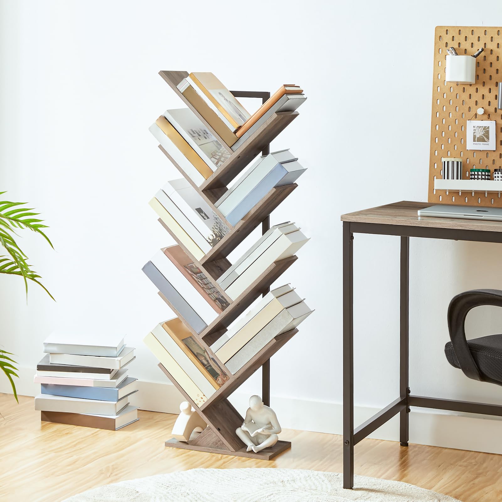 HOOBRO 9-Tier Tree Bookshelf – Industrial Floor Standing Tall Bookcase