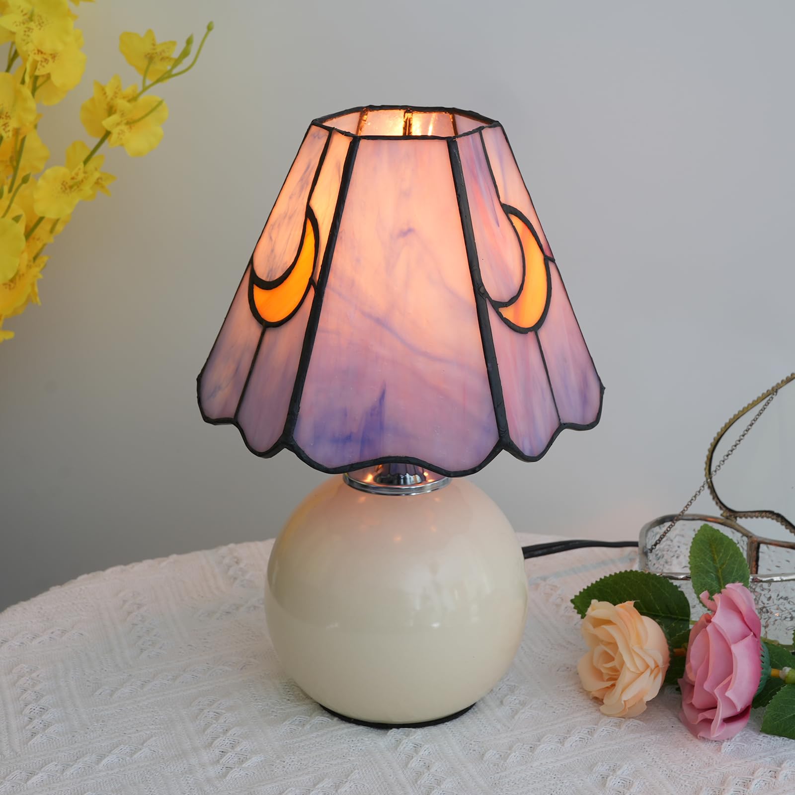 KIPHEPI Mushroom Lamp | Tiffany Style Stained Glass Moon Nightlight