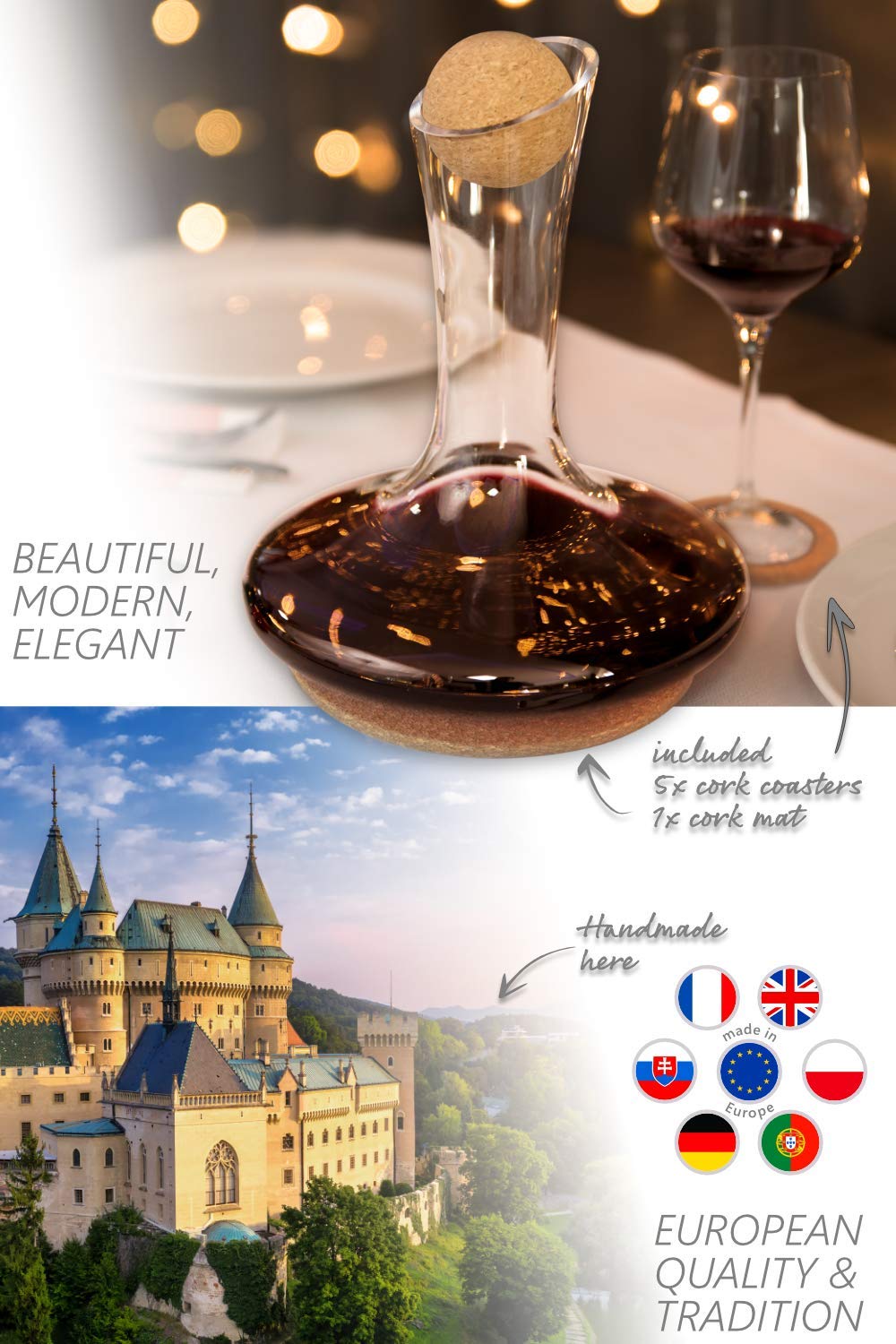 Plaisir de la Cave Wine Decanter Set – Lead-Free Crystal Glass Carafe