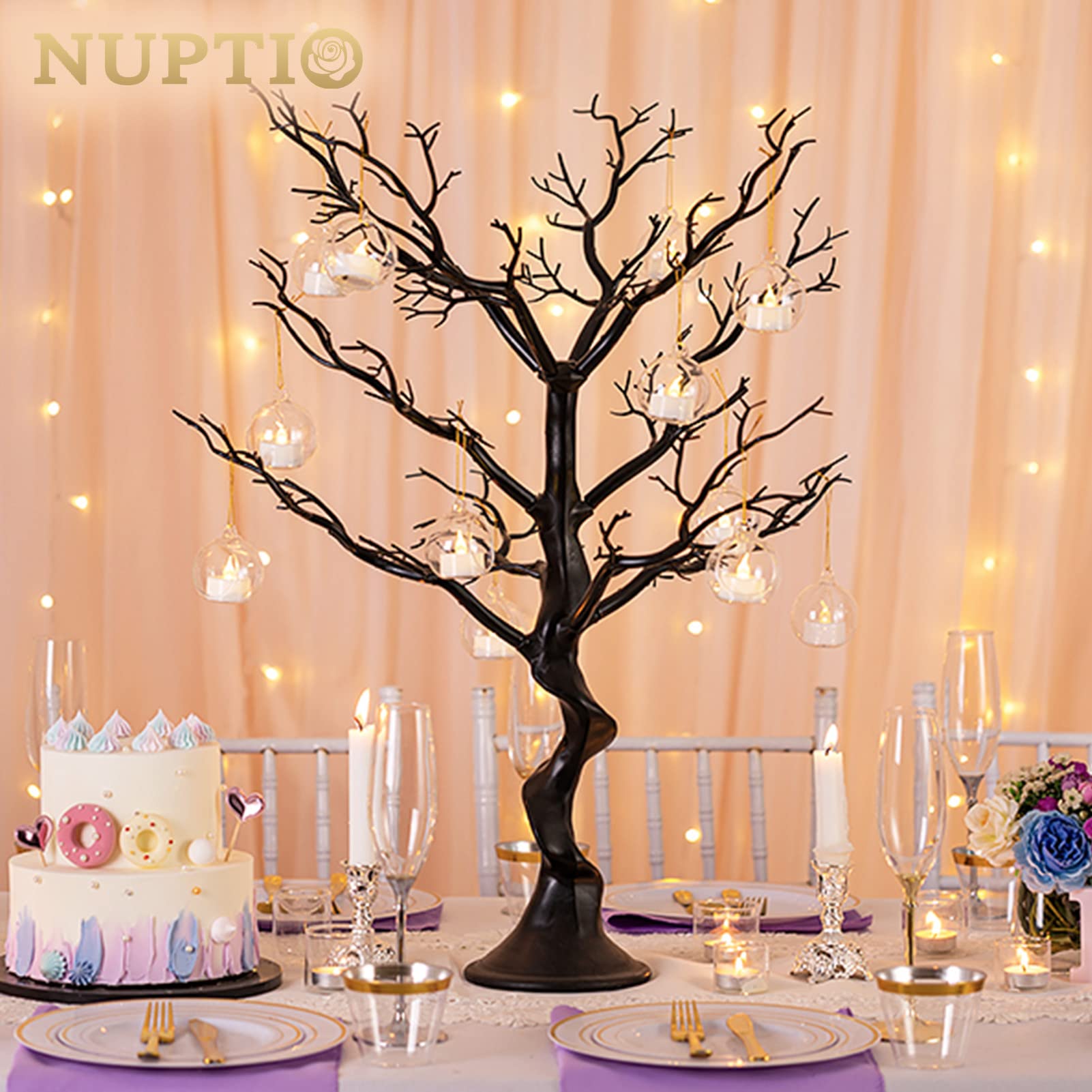 Nuptio 75cm Black Artificial Twig Tree – Tabletop Holiday Ornament Display