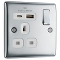 BG Electrical 18W Single Wall Socket | USB A & C Fast Charge | Chrome