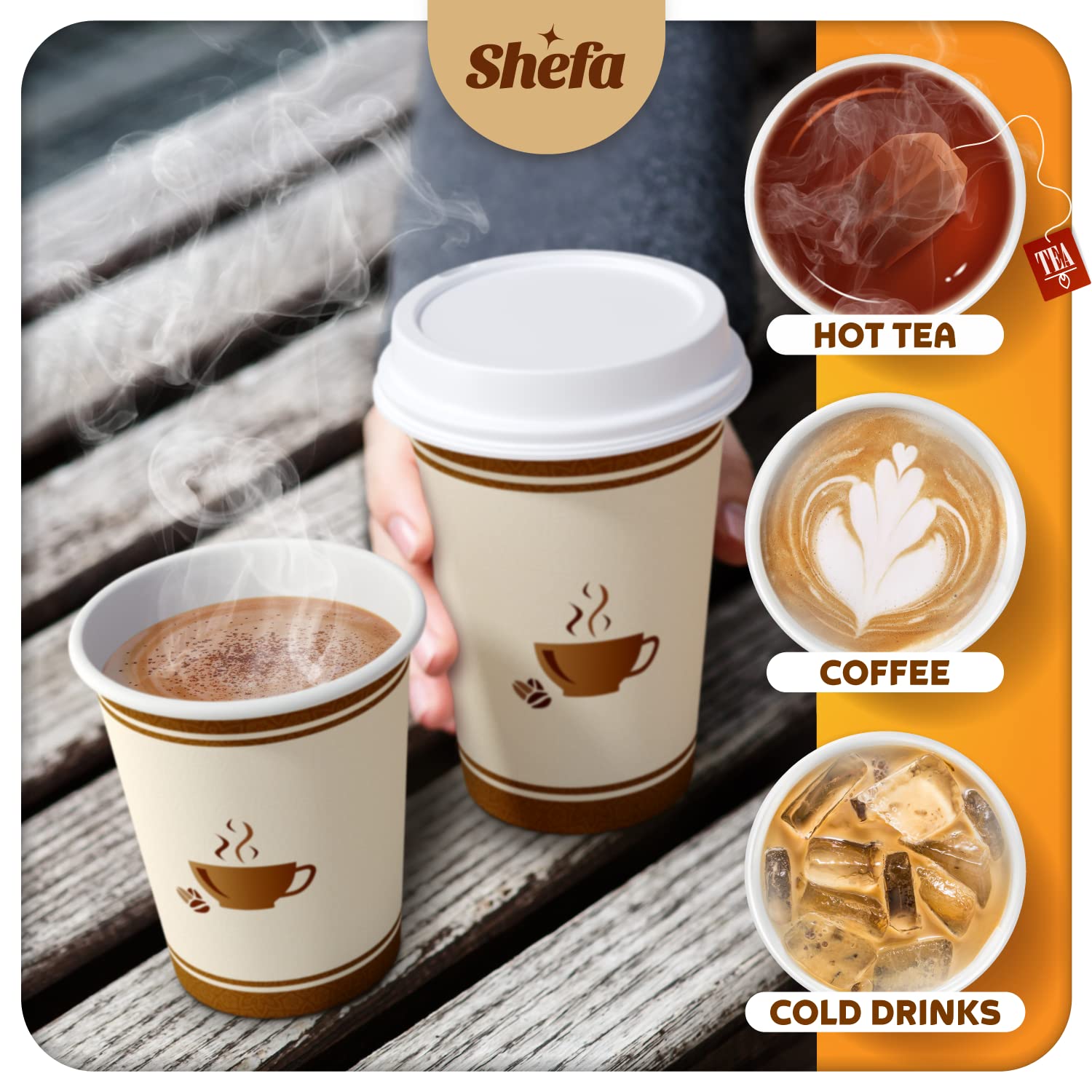 Shefa 8oz Paper Coffee Cups – 1000 Pack Heat-Resistant Takeaway Cups