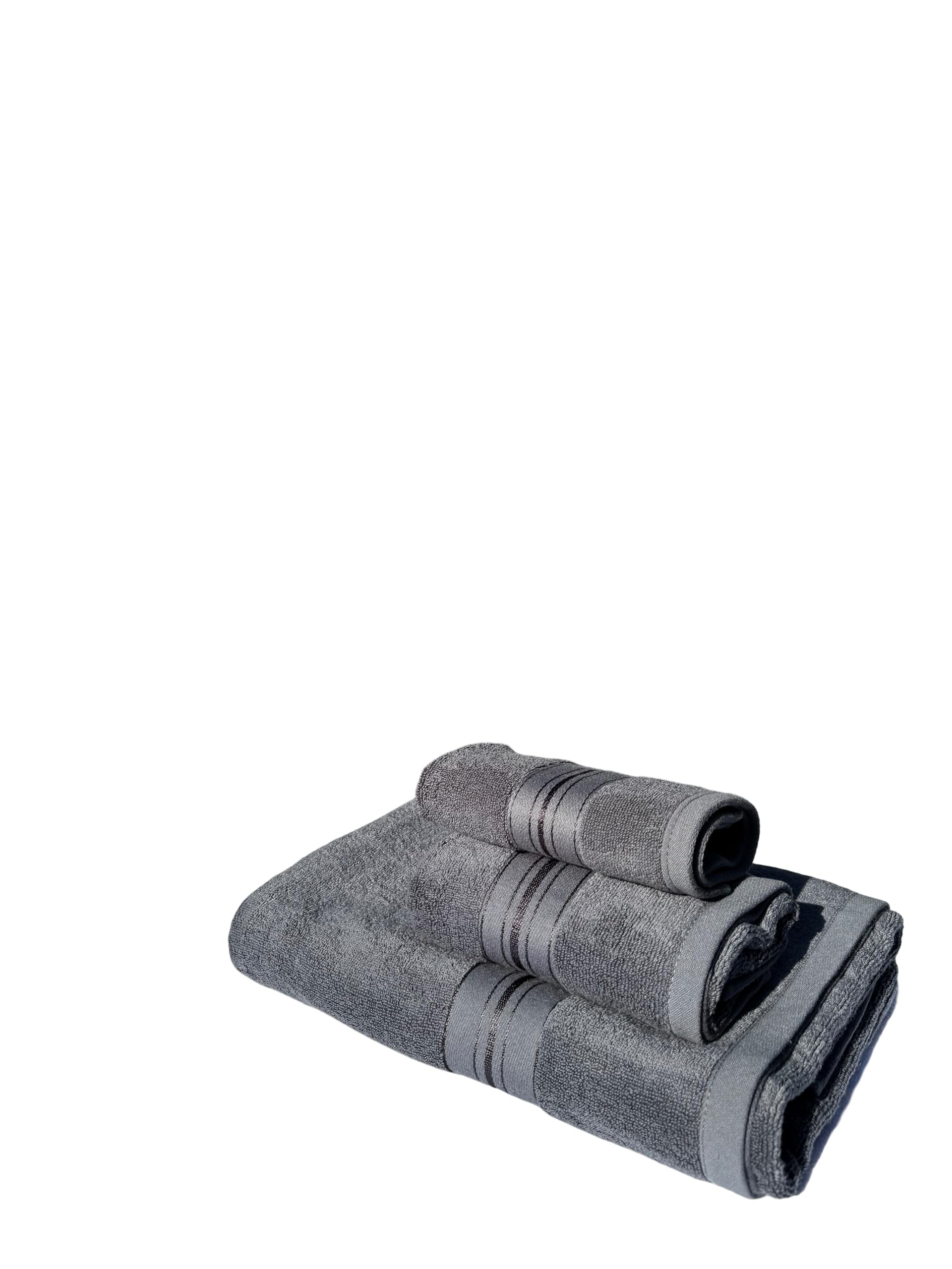 3-Piece Cotton Bath Towel Set | 600 GSM Quick-Dry - Grey