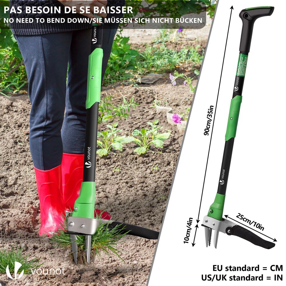 VOUNOT Manual Weed Puller Tool | 1m Long Handle Stainless Steel Root Remover