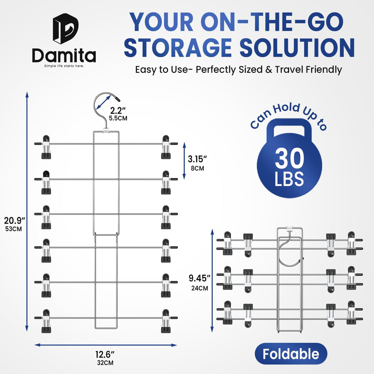 DAMITA Skirt Trouser Hangers with Clips Space Saving Hanging Closet Organizer 6 Tiers Multi Hanger with 360° Swivel Hook - image 4