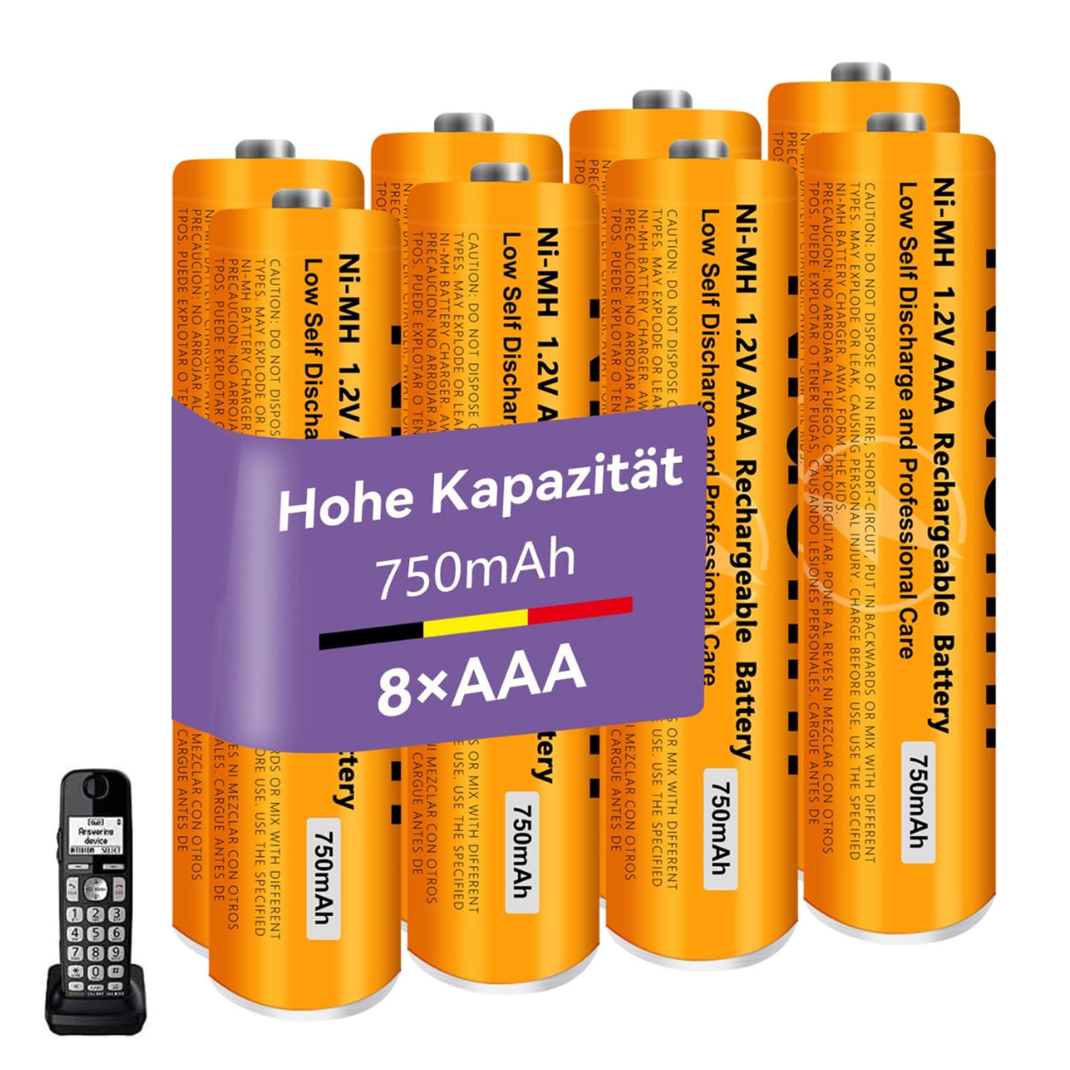 Jolof Store AAA Ni-MH 750mAh Rechargeable Batteries for Cordless Phones, 8 Pack