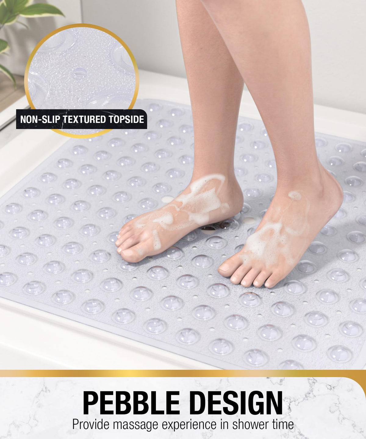 HITSLAM Square Shower Mat Non Slip Anti Mould, 53 x 53cm Bath Mat for Tub with Suction Cups and Drain Holes - image 4