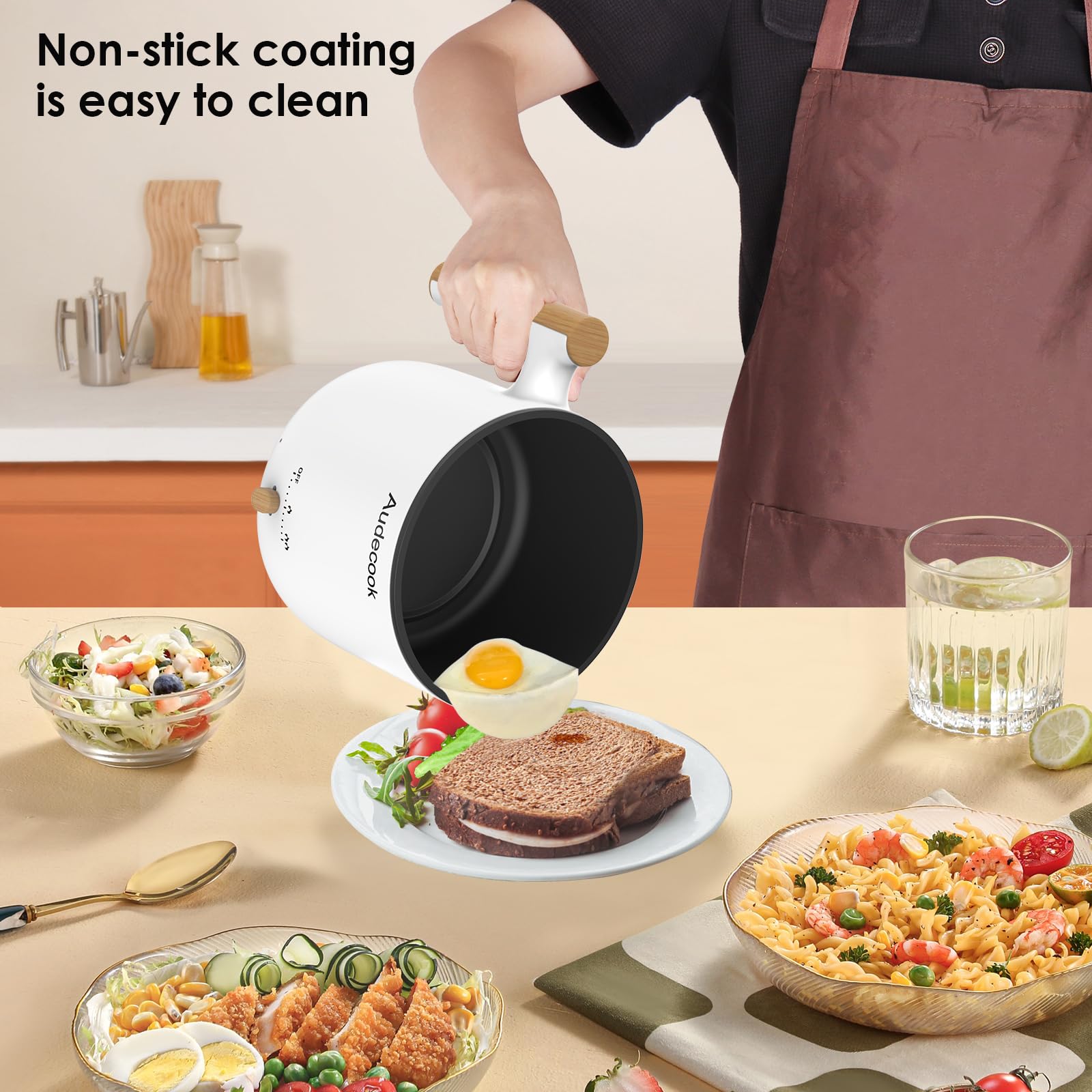 Audecook Electric Hot Pot with Steamer | 1.8L Non-Stick Portable Cooker